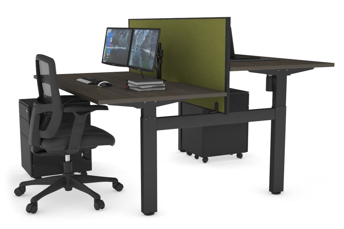 Adjustable Height 2-Person H Bench Workstation - Black Frame [1200L x 800W with Cable Management] - Perfect for Office, Home Workspace & Collaborative Work Environments