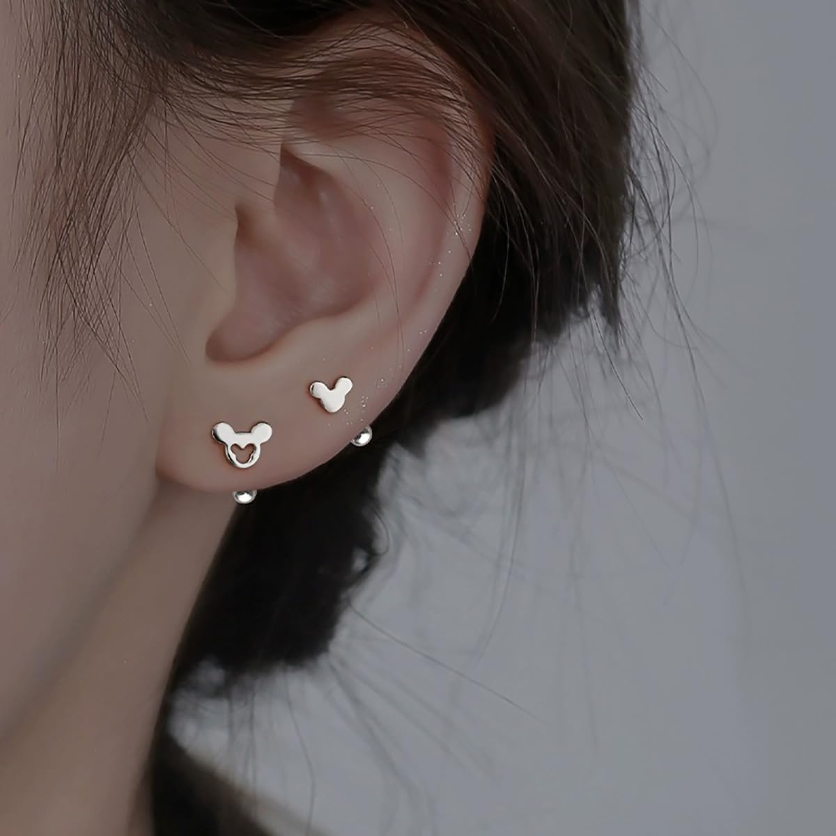 Kaguyo Minnie Mouse Earrings - Sterling Silver Cartilage Studs for Women, Girls & Kids - Small Tiny Screw Back Earrings - Disney Mickey Mouse Jewelry - Perfect Birthday Gifts for Disney Fans & Theme Park Lovers