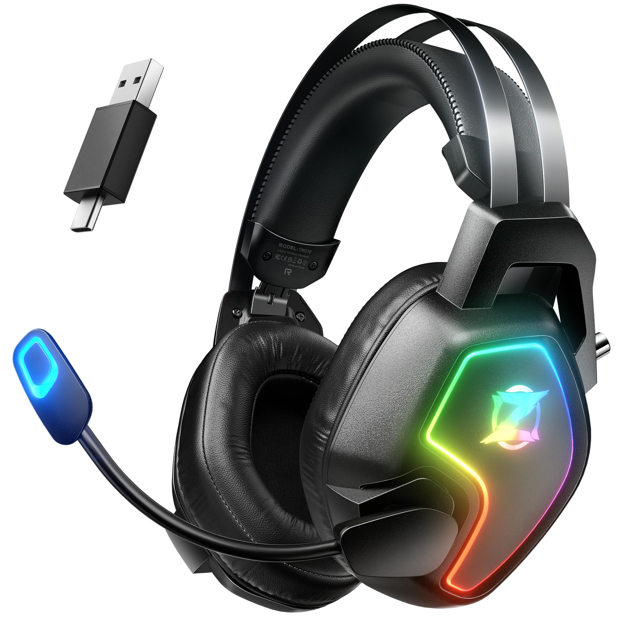 Ozeino Wireless Gaming Headset for PS5, PS4, PC & Laptop - 7.1 Surround Sound with ENC Noise Cancelling Microphone - 2.4GHz USB/Type-C Wireless & 3.5mm Wired Connection - 3-in-1 Multi-Platform Headphones for Gaming, Streaming & Online Meetings