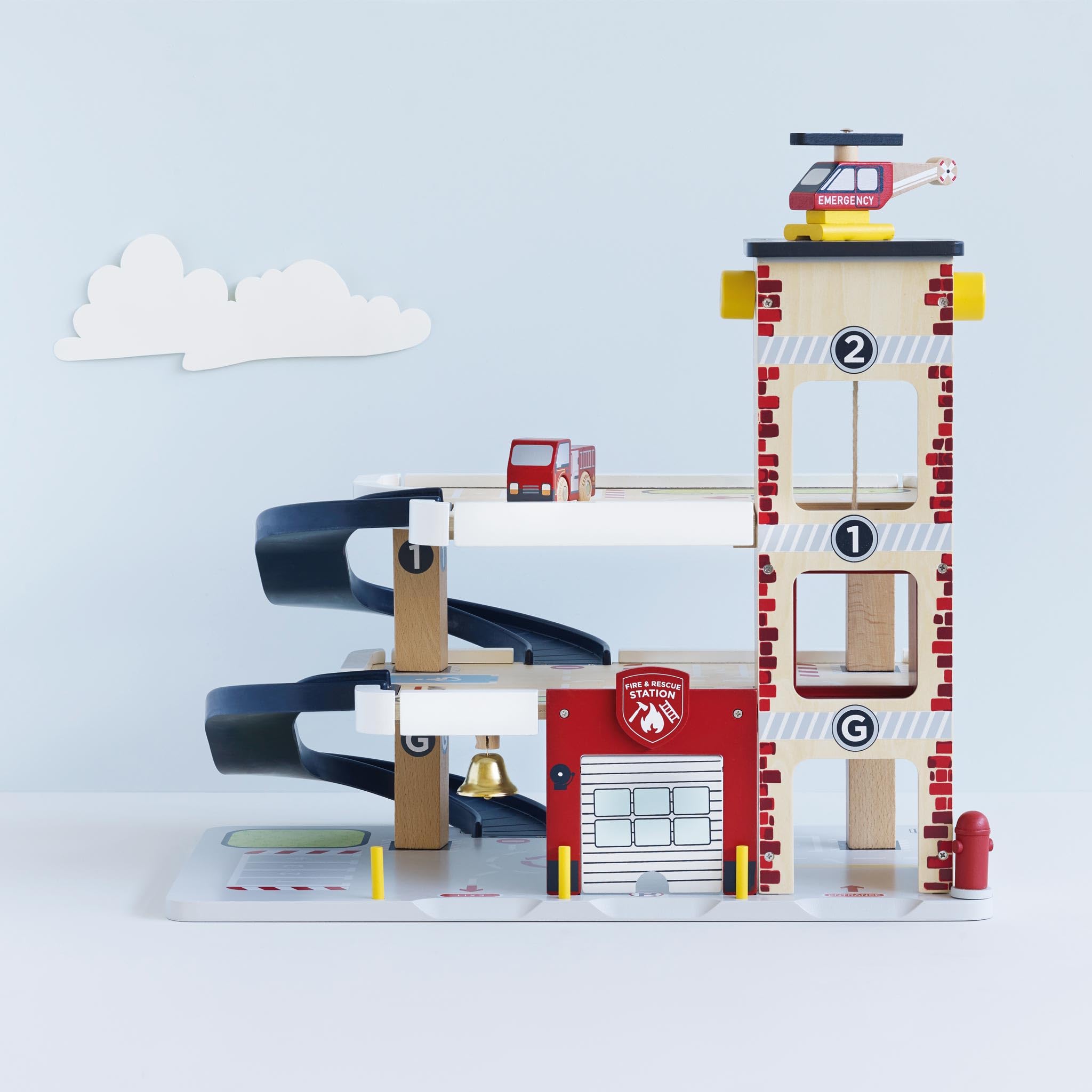 Le Toy Van Wooden 3-Story Fire & Rescue Garage Toy Car Play Set with Vehicles - Pretend Play Toy for Kids Ages 3+ (TV453) - Perfect for Imaginative Play, Firefighter Role-Playing & Early Childhood Development