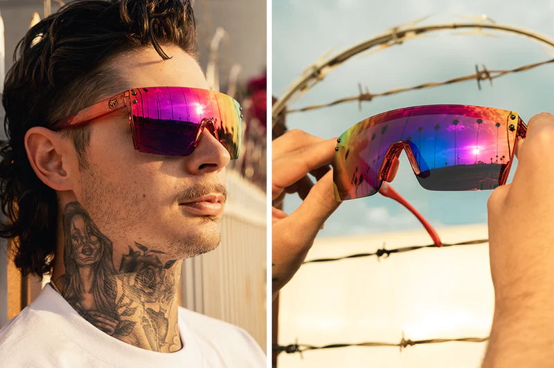 Lazer Face Z87 Sunglasses - UV Protection Safety Glasses, Neon Red Lens for Outdoor Work, Cycling & Sports - ANSI Z87.1 Certified Safety Eyewear