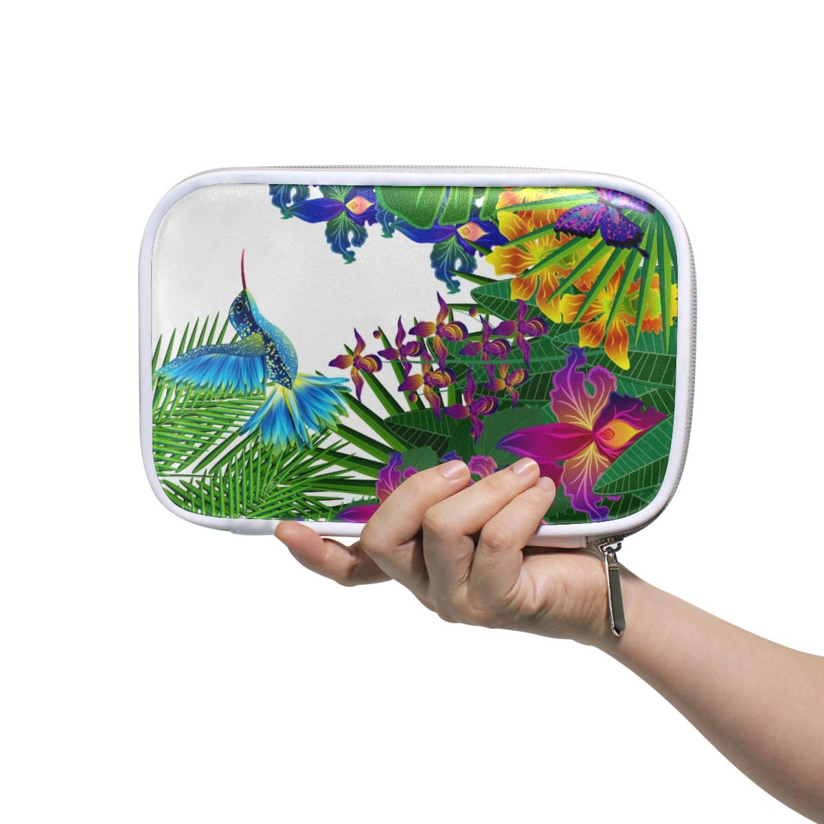 Eco-Friendly Palm Leaves Hummingbird Flower Zipper Pencil Case - Large Capacity Pen Pouch & Makeup Brush Organizer for School, Office, and Travel