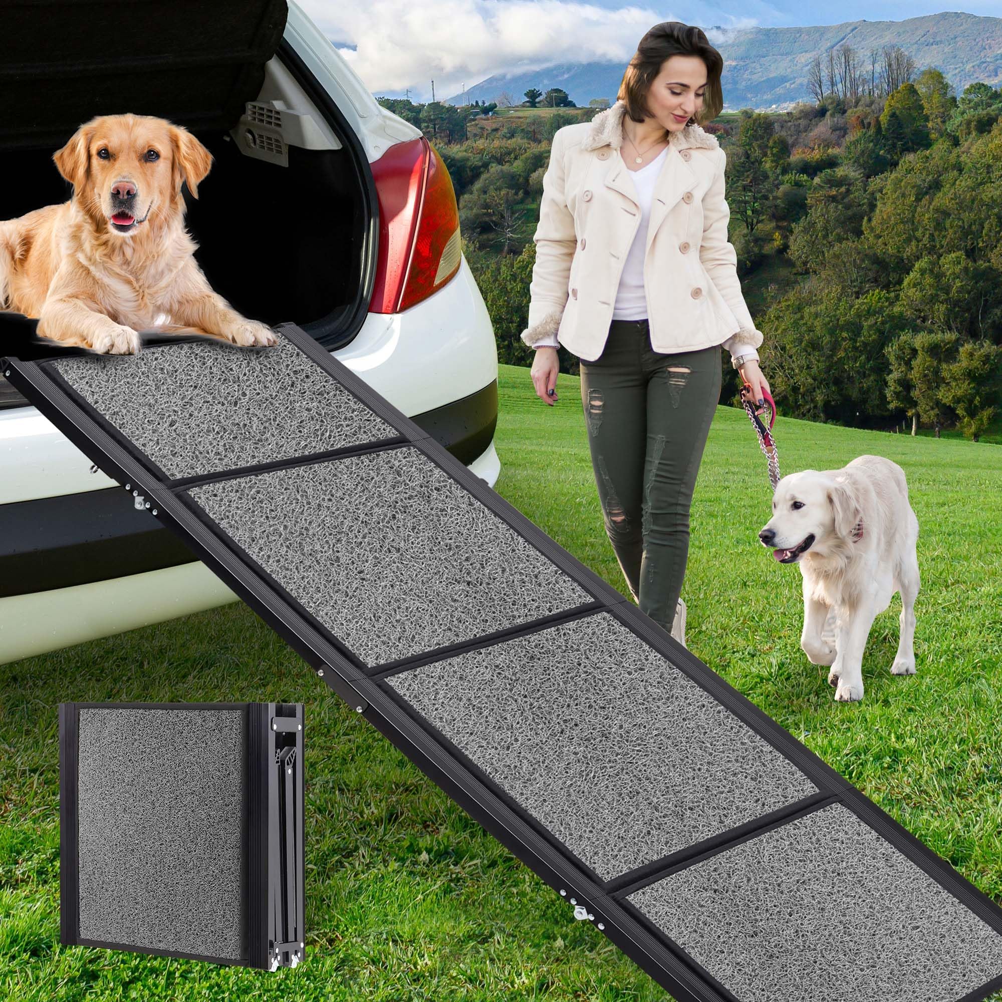 HABUTWAY Extra Wide Dog Ramp for Cars - 250LBS Capacity, 71''L x 20''W Portable Folding Pet Ramp for Large Dogs, Non-Slip SUV & Truck Dog Steps for Medium to Large Breeds | Perfect for Travel, Vet Visits & Home Use