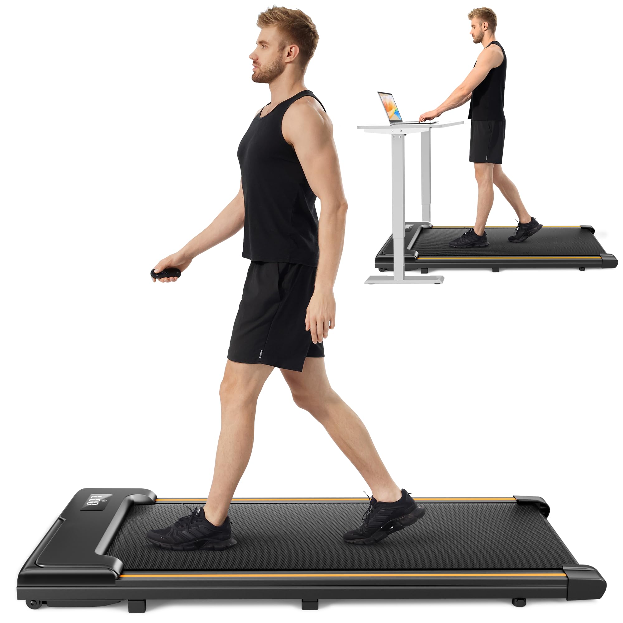 Under Desk Treadmill with Incline - Mini Walking Pad for Home & Office, Portable Lightweight Treadmill with Wheels - Perfect for Workouts While Working, Watching TV or Small Spaces