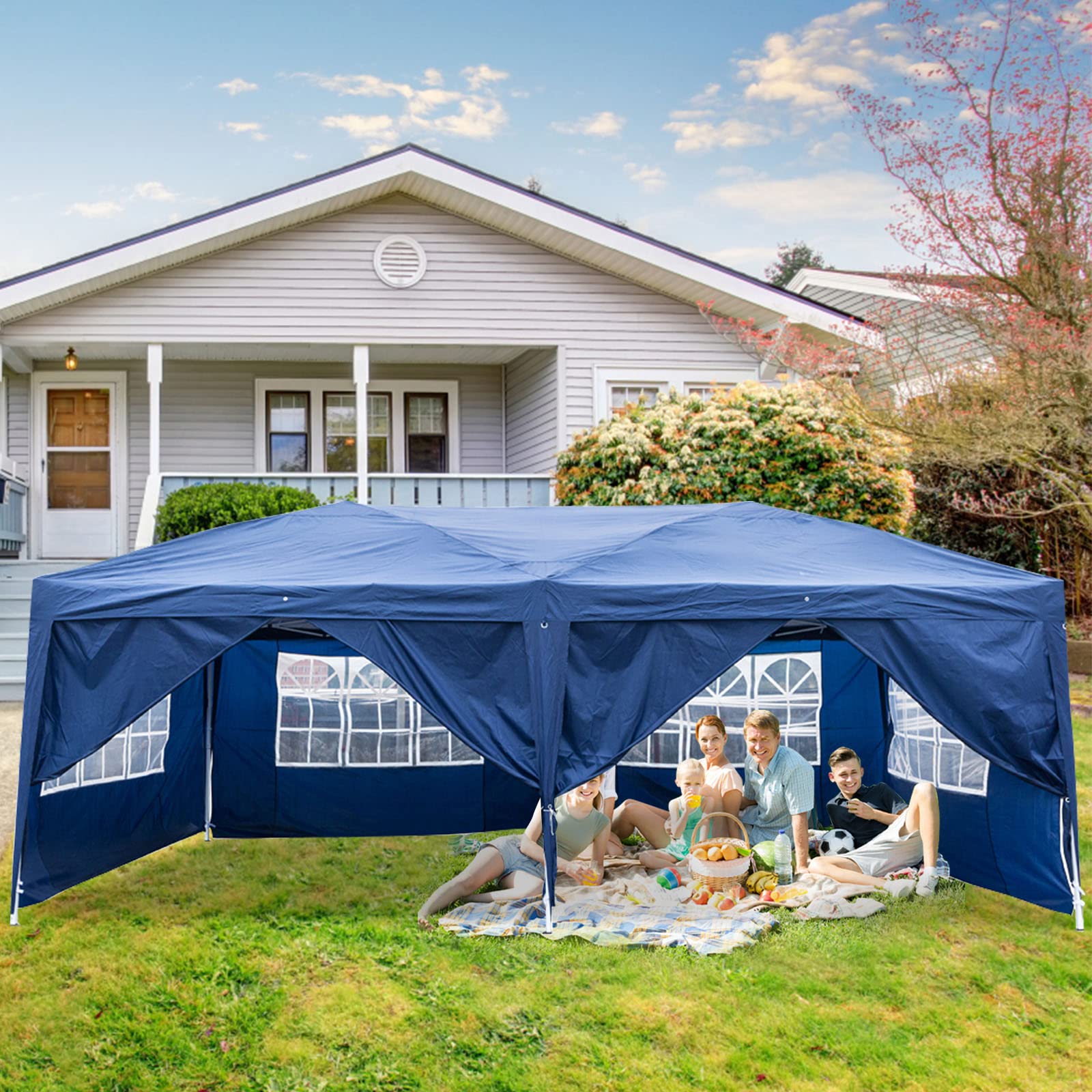 BELANITAS 10x20 FT Pop Up Canopy Tent with 6 Removable Walls & 4 Windows - Adjustable Height Folding Shelter for Outdoor Events, Parties, Markets & Camping - Waterproof & UV Protection Blue Instant Canopy - Perfect for Backyard BBQs, Flea Markets & Beach Gatherings