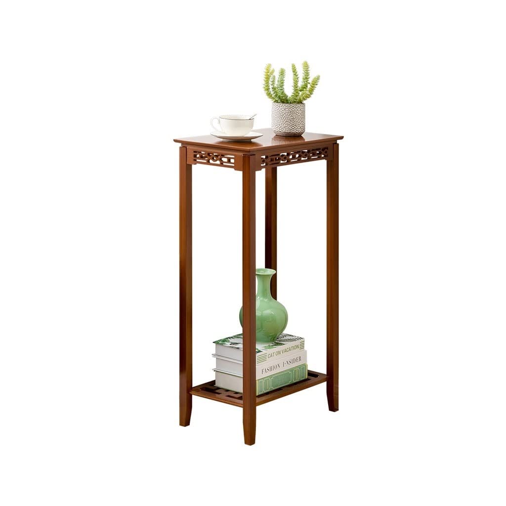 Industrial Rectangular Two-Tier Side Table with Storage Shelf - High-Grade Bamboo Snack Table & Nightstand (11.8