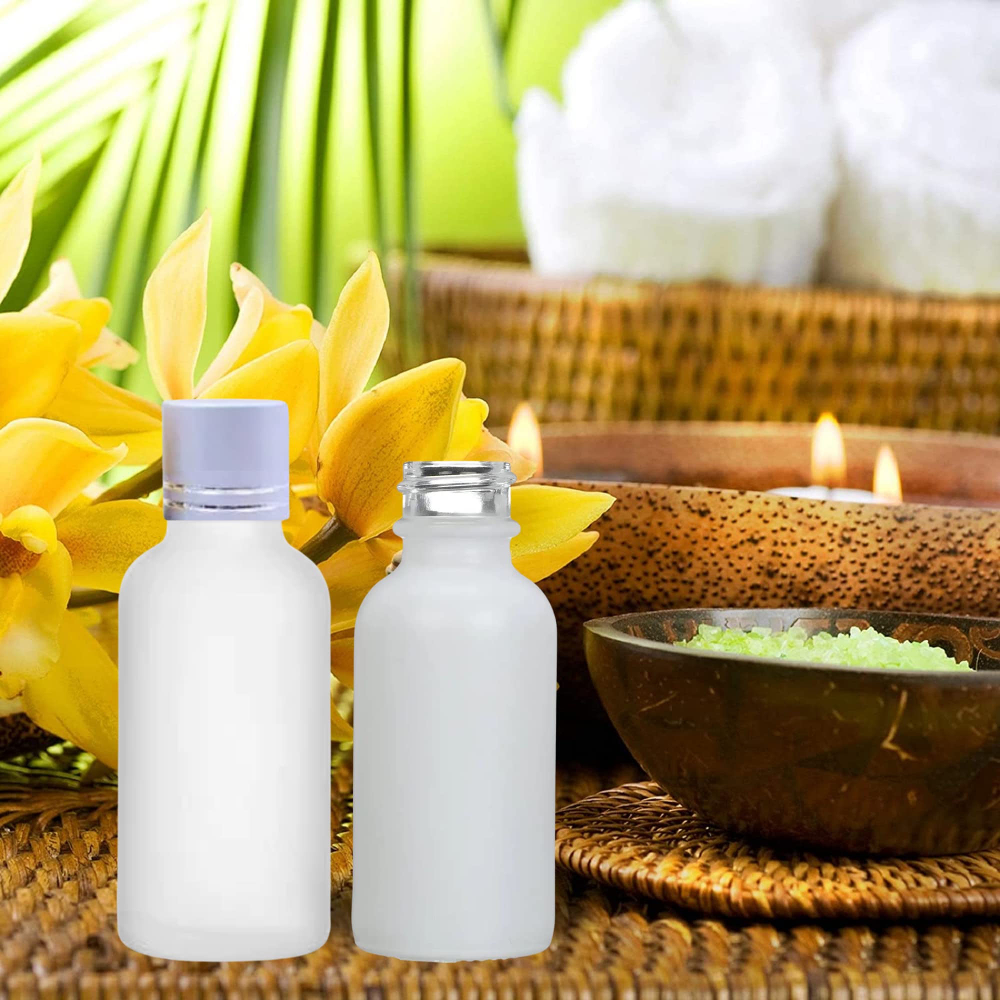 Refillable 30ml Clear Frosted Glass Bottles with Silver Cap & V Drop Nozzle - 2 Pack for Essential Oils, Serums, Cosmetics | Travel-Friendly Skincare & DIY Storage Solution for Toners, Blends & Beauty Products