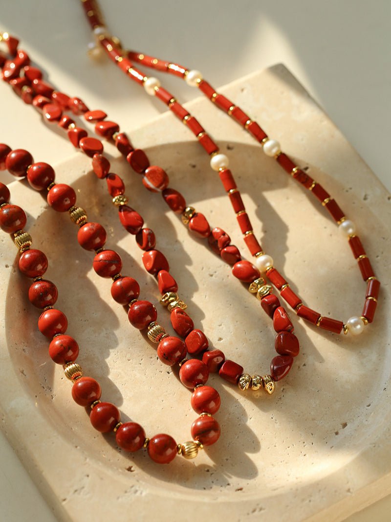 Handmade Red Stone Beaded Necklace - Unique Irregular Gemstone Jewelry for Women, Boho Chic Accessory | Perfect for Casual Wear, Date Nights & Festival Outfits