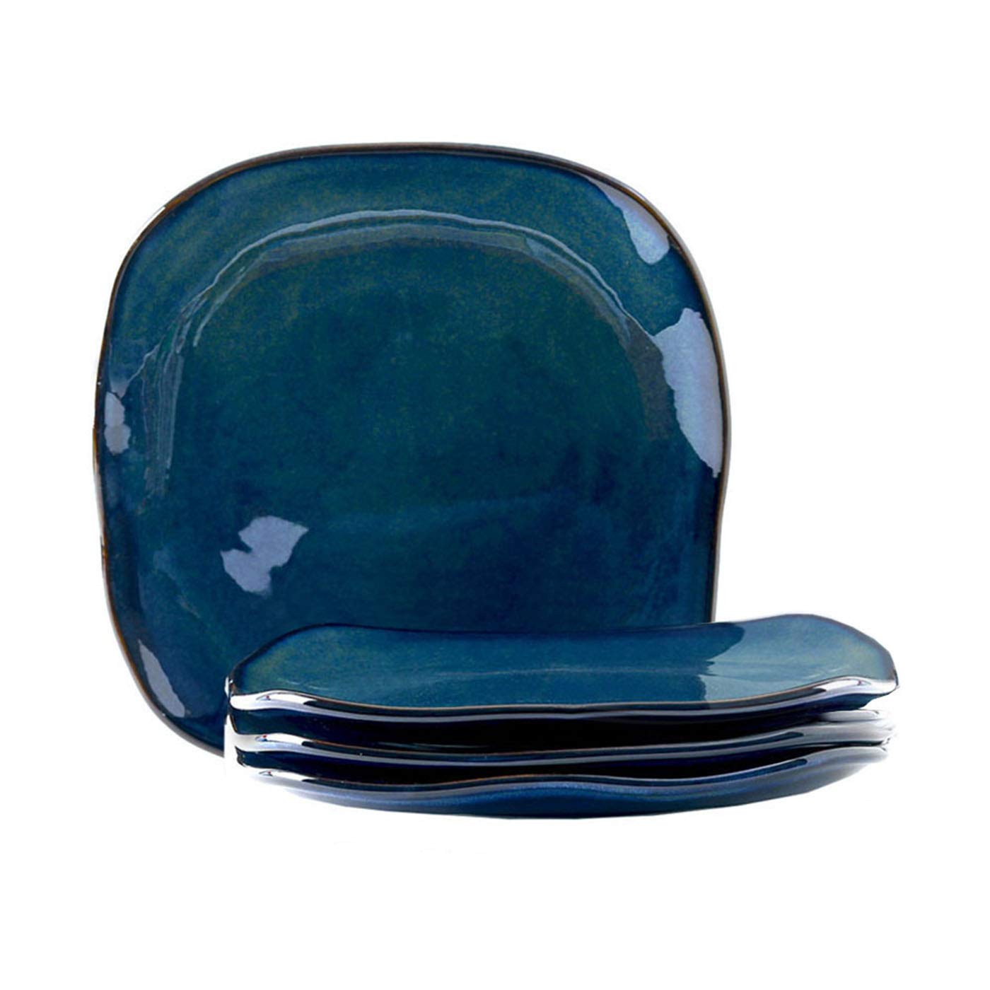 Artisan Night Sky Blue 11-Inch Square Reactive Glaze Dinner Plates - Set of 4 | Heavy Duty Chip Resistant Ceramic Plates | Lead & Cadmium Free | Oven & Freezer Safe up to 500°F | Perfect for Fine Dining, Entertaining & Everyday Use