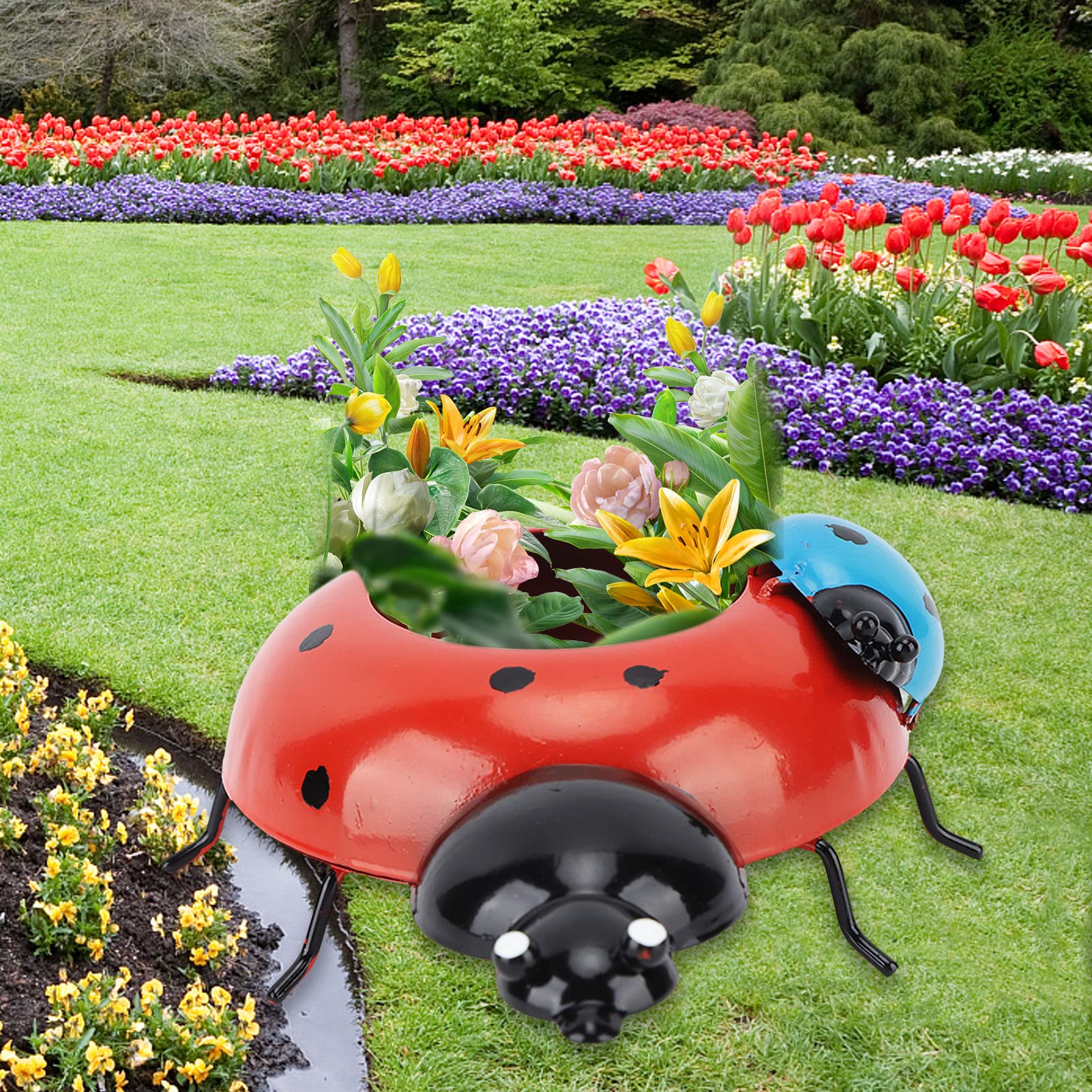 Ladybug Shaped Iron Flower Pot - 5.4cm Diameter Hand Painted Planter for Indoor & Outdoor Garden Decor | Cute Red Ladybug Planter for Windowsill, Patio, Balcony & Home Décor