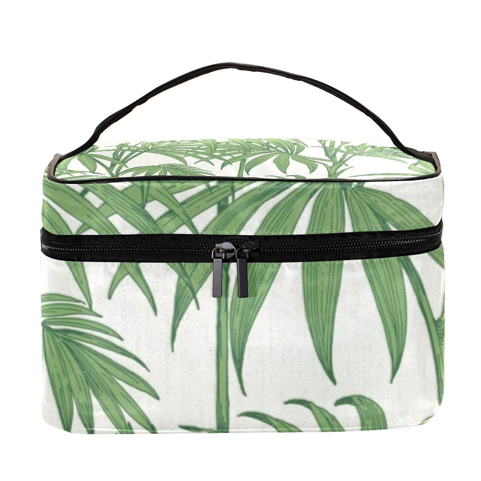 Large Tropical Green Palm Leaves Travel Makeup Bag - Waterproof Cosmetic Organizer Case with Zipper for Women & Girls | Perfect for Vacation, Beach Trips & Gym Essentials