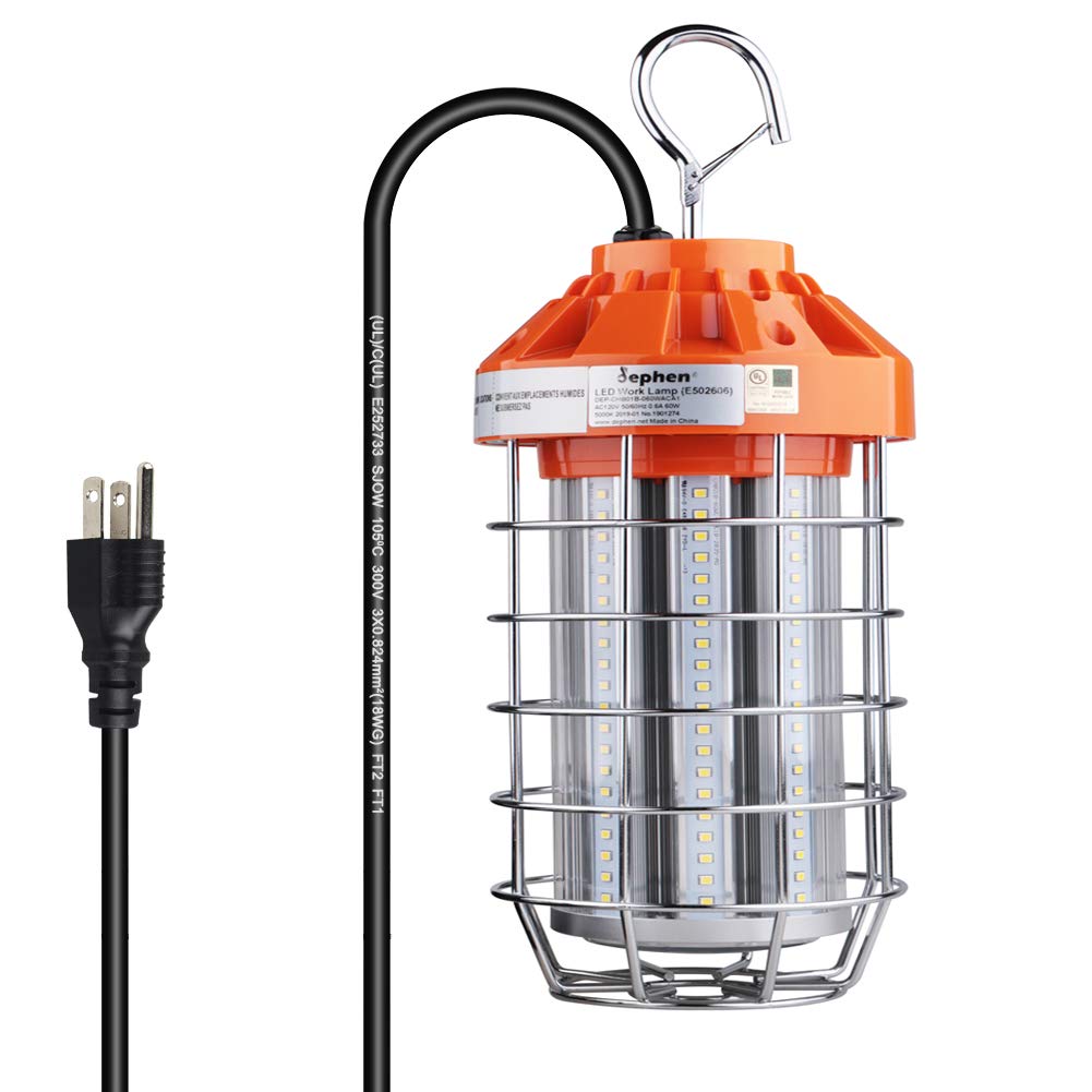 60W LED Temporary Work Light - 8400 Lumens, 5000K Bright White, UL-Listed Construction Light with Hook for Indoor/Outdoor Use - Perfect for Job Sites, Garages, Workshops, and Emergency Lighting