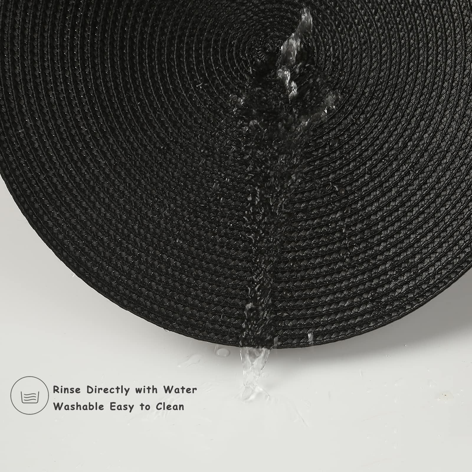 Round Non-Slip Heat Resistant Washable Placemats Set of 6 - 12.6 Inch Small Circle Table Mats for Dining Table (Black) | Perfect for Everyday Meals, Dinner Parties & Home Decor