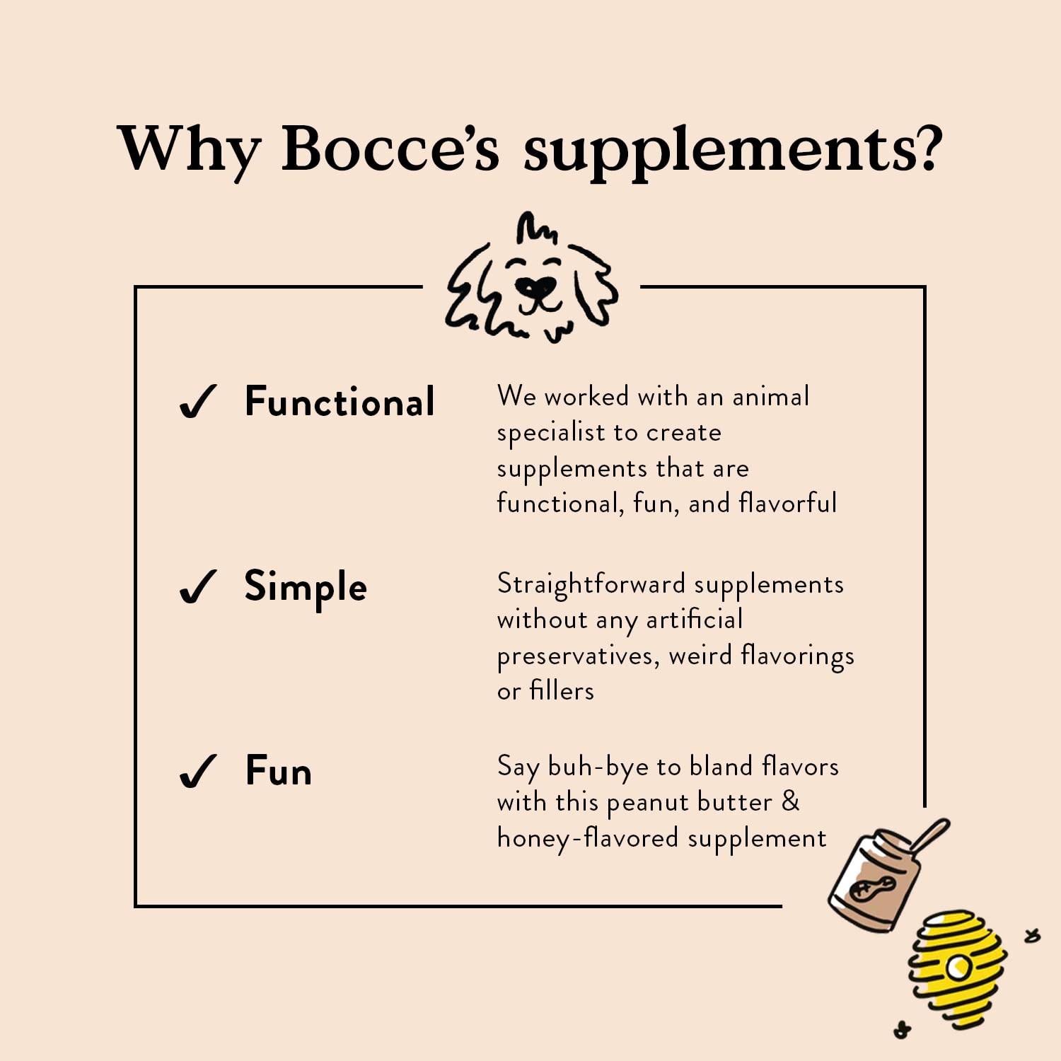 Bocce's Bakery Hip & Joint Supplement for Dogs - Glucosamine, MSM & Chondroitin Chews - USA Made Peanut Butter & Honey Flavor - 60 Count - Supports Healthy Joints & Mobility - Perfect for Active & Senior Dogs