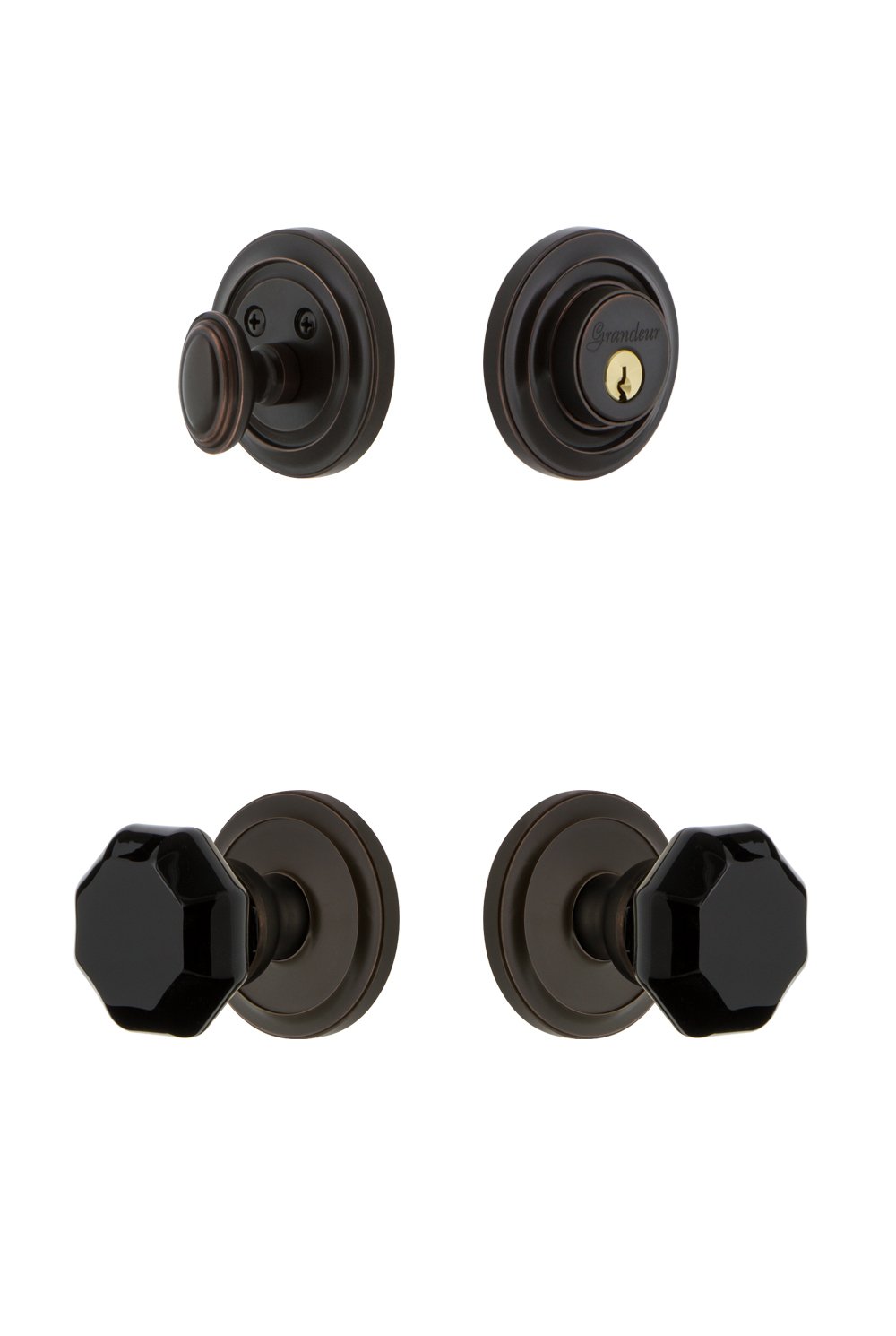 Grandeur Hardware 851185 Circular Rosette with Lyon Knob & Matching Deadbolt Combo Pack - 2.375