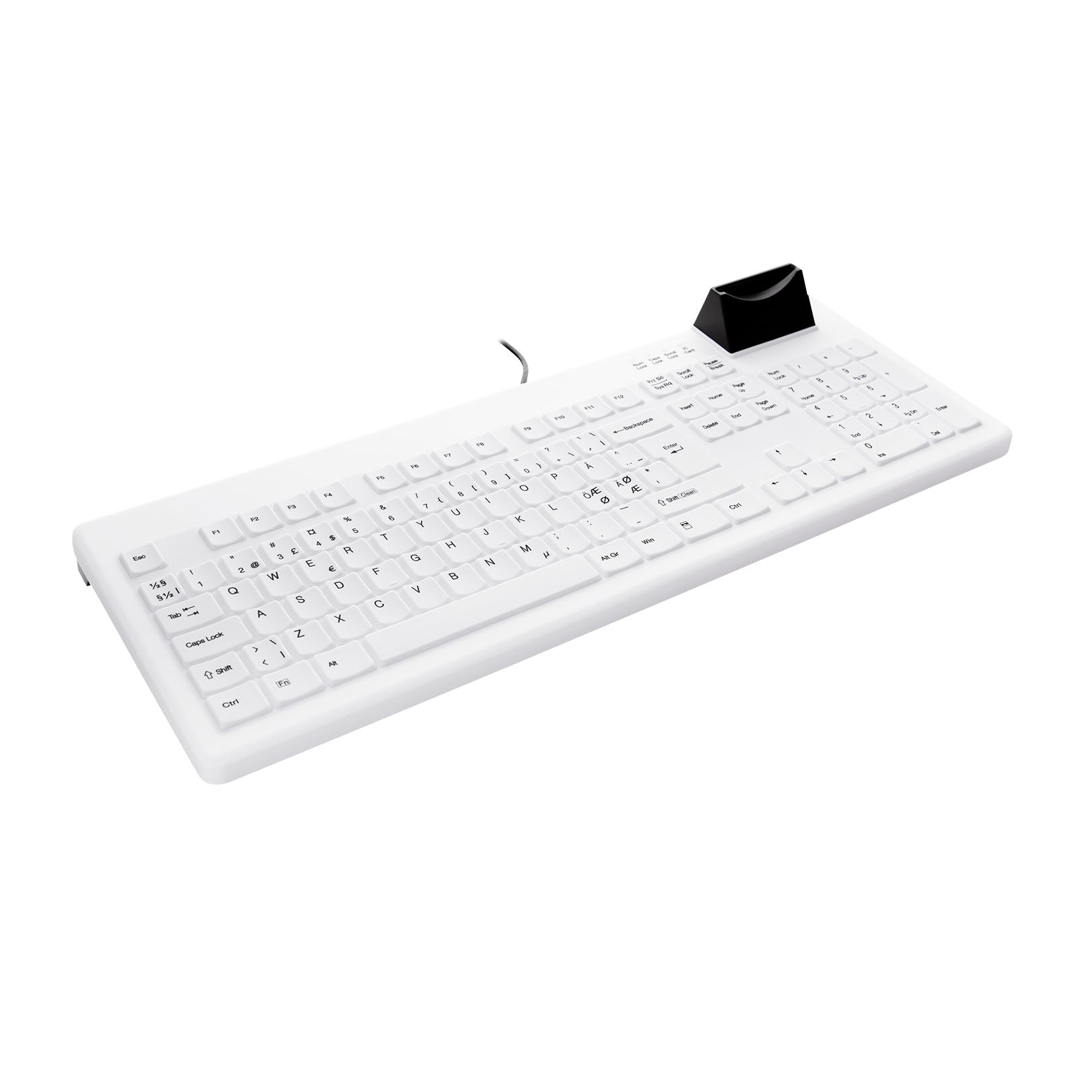 AK C8200F Wipeable Keyboard with Smart Card Reader - White Wired USB Keyboard for Office, Banking & Healthcare - Durable, Easy-to-Clean Keyboard for Secure Workstations