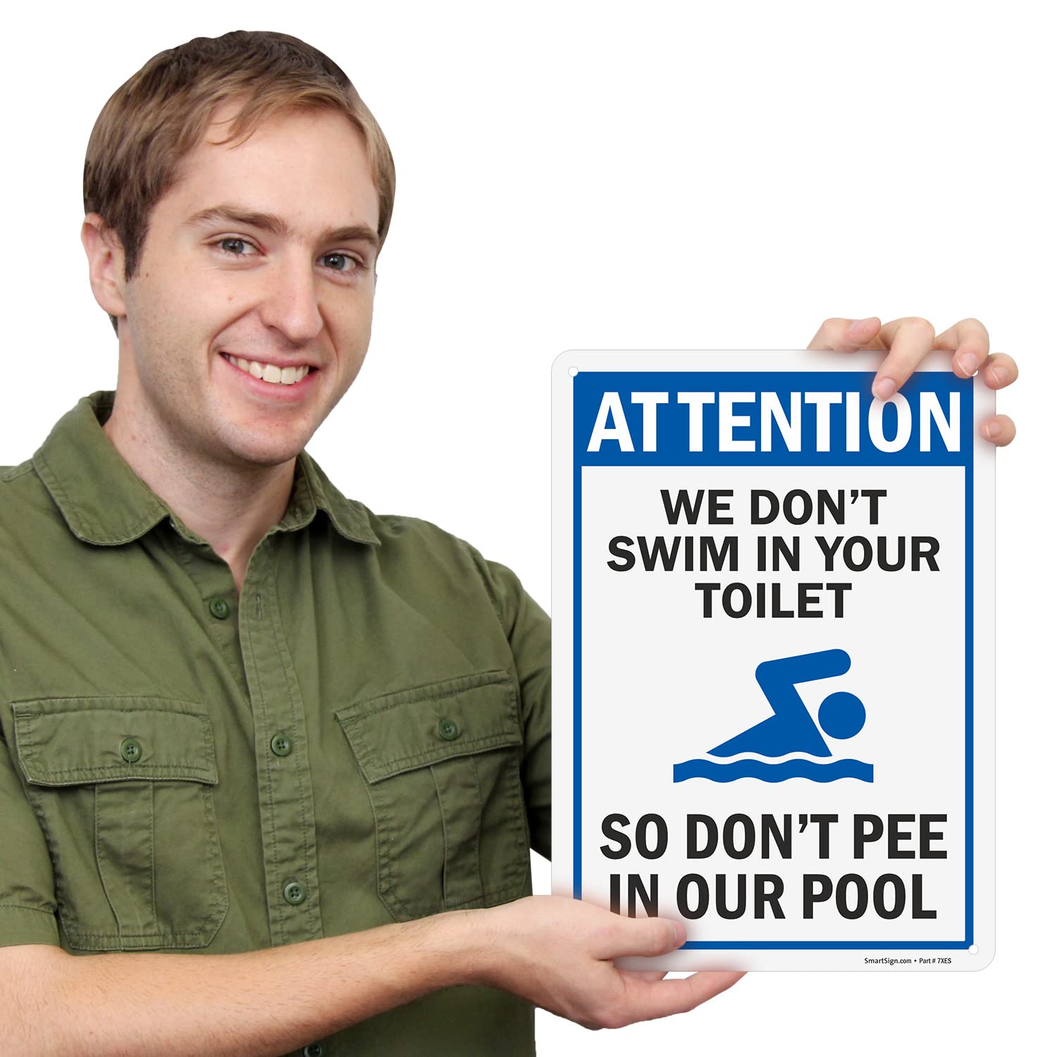 SmartSign Funny Pool Sign - 'We Don't Swim In Your Toilet, So Don't Pee In Our Pool' | 10 x 14 Inch Durable Plastic Sign | Perfect for Swimming Pools, Water Parks & Backyard Decor