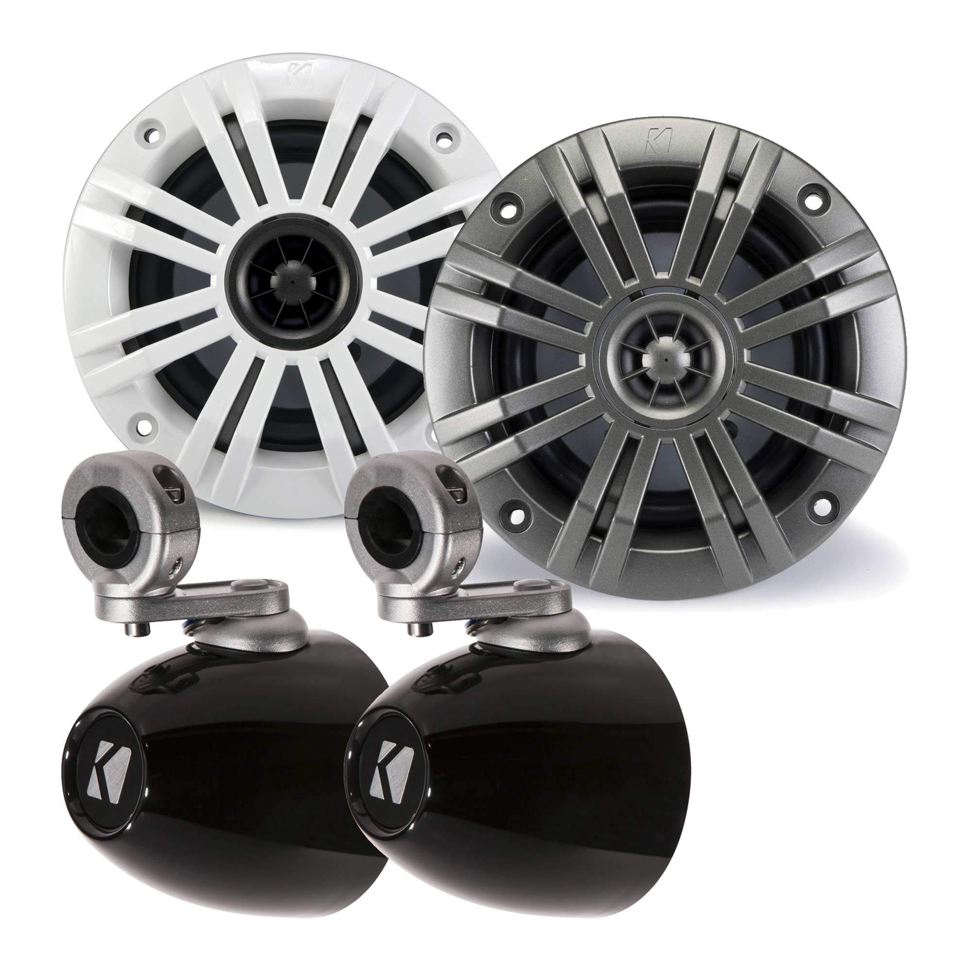 KICKER 4 Inch KM-Series Marine Speakers (Pair) with Black Wake Tower Enclosure - Waterproof Boat Audio System for Wakeboarding, Yachting & Outdoor Water Sports