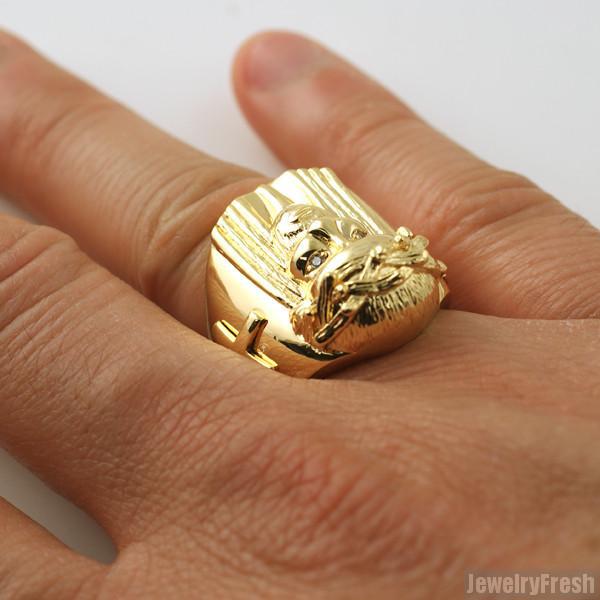 Gold Plated Large Jesus Face Ring for Men & Women - Religious Jewelry for Christian Faith & Fashion - Perfect for Church, Gifts & Everyday Wear