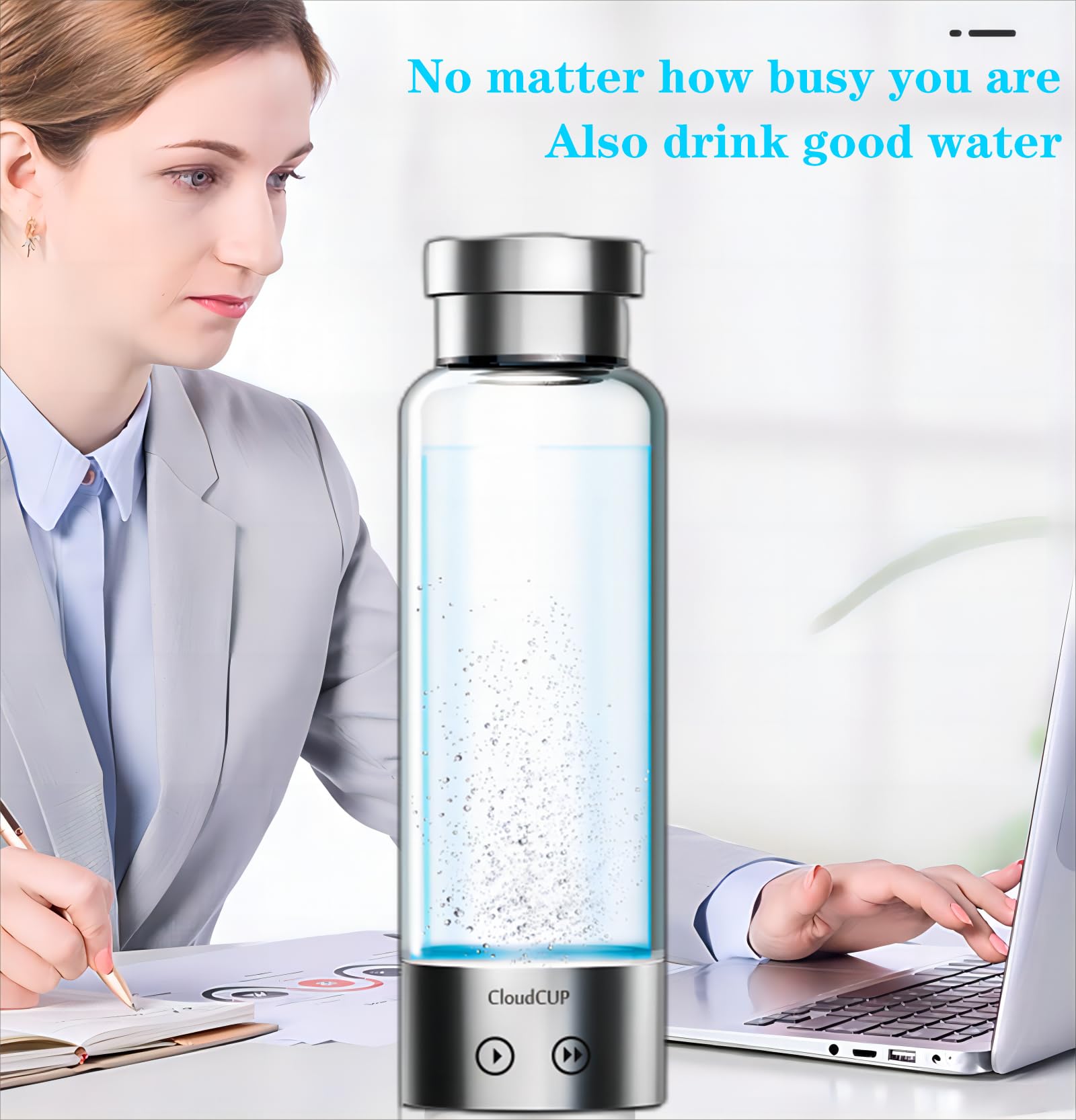 Premium 480ml Hydrogen Water Bottle Generator - IC Intelligent Alkaline Water Machine with Double Layer Glass, LED Display & USB Charging | Portable Hydrogen-Rich Water Maker for Home, Office, Gym & Travel Hydration