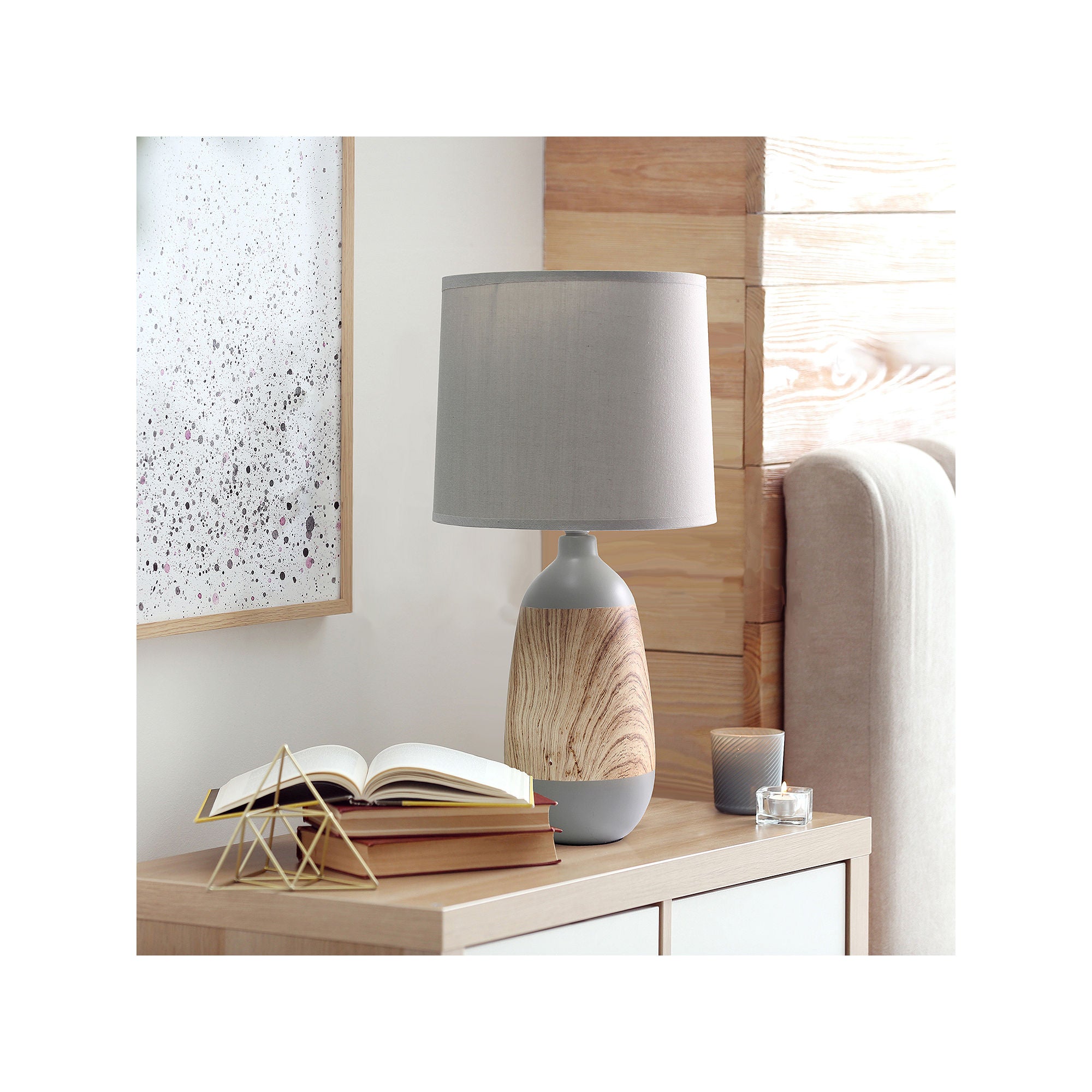 National Brand Simple Designs Oblong Ceramic Table Lamp - Wood Gray Finish - Perfect for Bedroom, Living Room & Office Decor