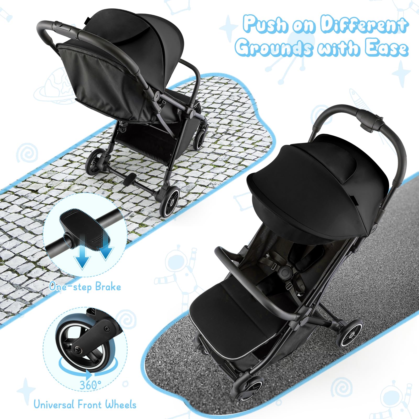 **HONEY JOY Lightweight Baby Stroller - Compact Travel Stroller for Airplane, Fits Cabin & Overhead Bins | One-Hand Gravity Fold, Self-Standing Toddler Stroller with Adjustable Backrest & Canopy (Black) | Perfect for Air Travel, Shopping, and Daily Walks**
