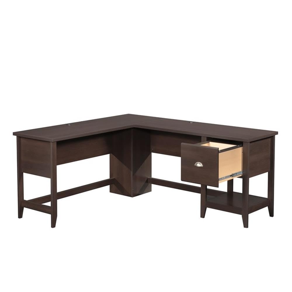 Pemberly Row Contemporary Engineered Wood L-Shaped Desk in Cinnamon Cherry Finish - Perfect for Home Office & Gaming Setup