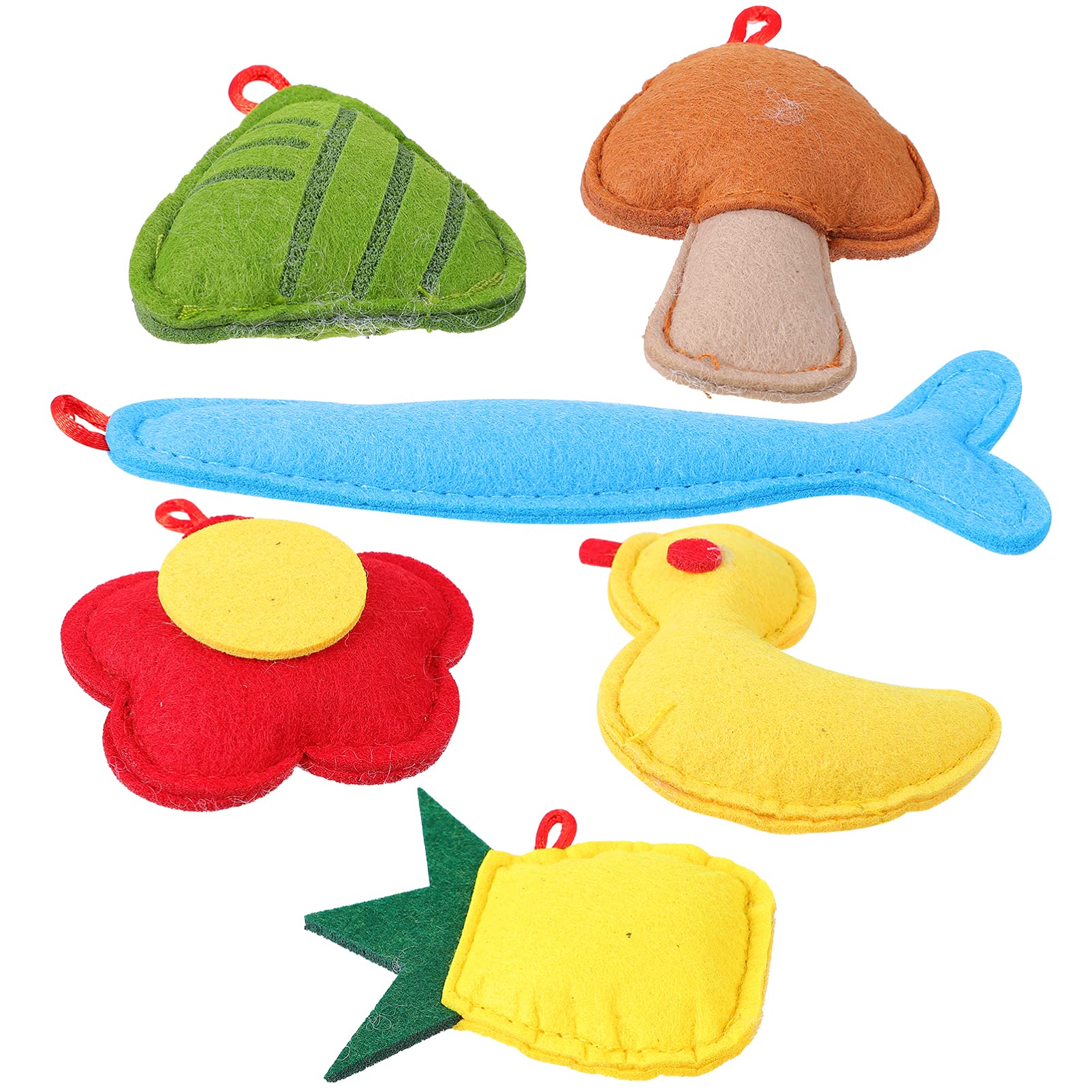 Balacoo Kitten Toys Set - 6pcs Catnip Plush Cartoon Fishes, Felt Mushroom, Flower, Duck, Dolphin, Rabbit Interactive Chew Pillows for Teeth Grinding and Play, Perfect for Indoor Fun and Stress Relief for Cats