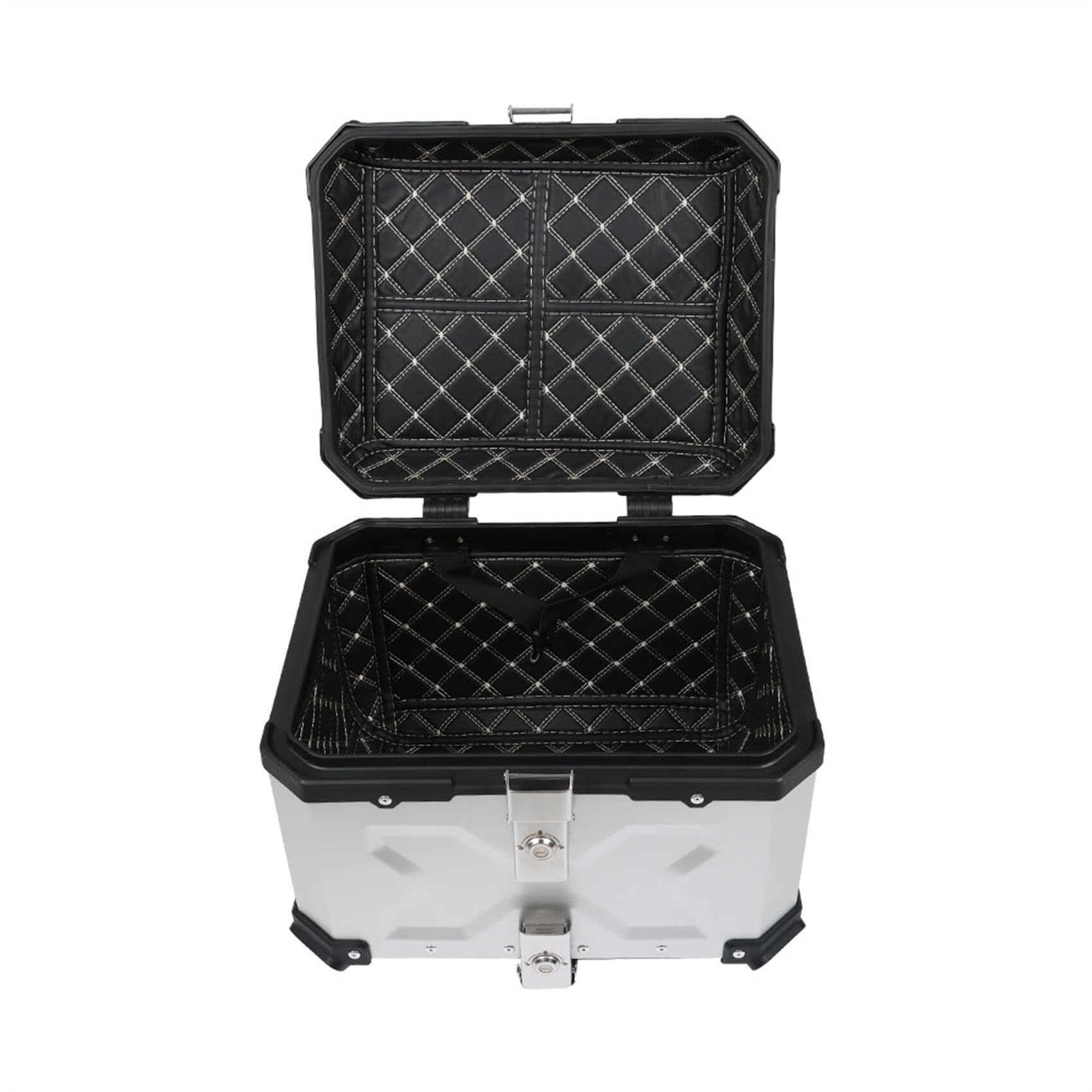45L Motorcycle Top Case - Hard Aluminum Alloy Waterproof Trunk with Security Lock & Mounting Plate | Silver Metal Touring Tail Box for Secure Storage & Long Rides