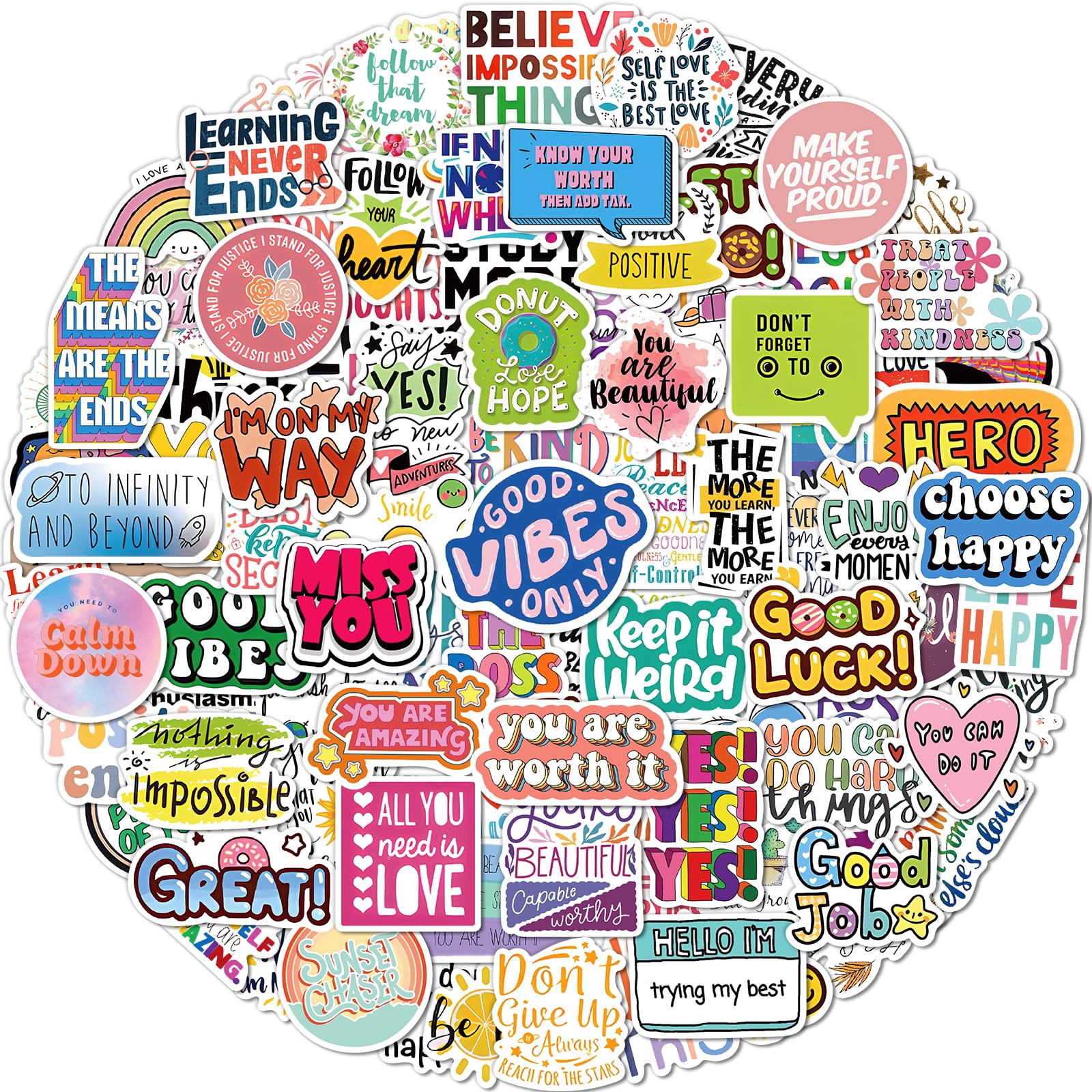 Benresive 100 Pcs Motivational Stickers for Adults & Kids - Inspirational Water Bottle Decals, Positive Affirmation Mental Health Stickers, Vision Board & Scrapbook Supplies - Perfect for Daily Encouragement, Journaling & Self-Care