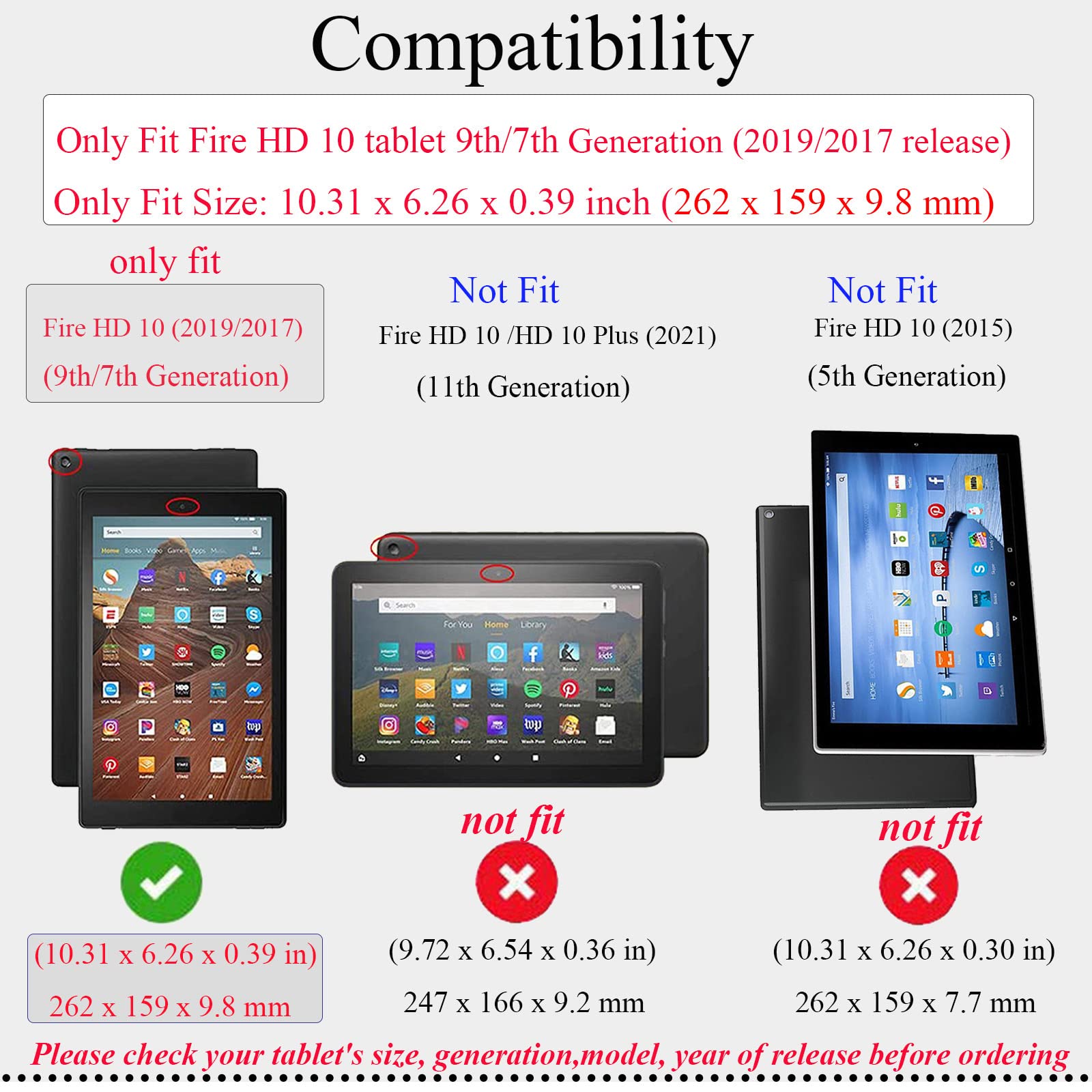 Premium PU Leather Magnetic Case for Amazon Kindle Fire HD 10 (9th/7th Gen 2019/2017) 10.1