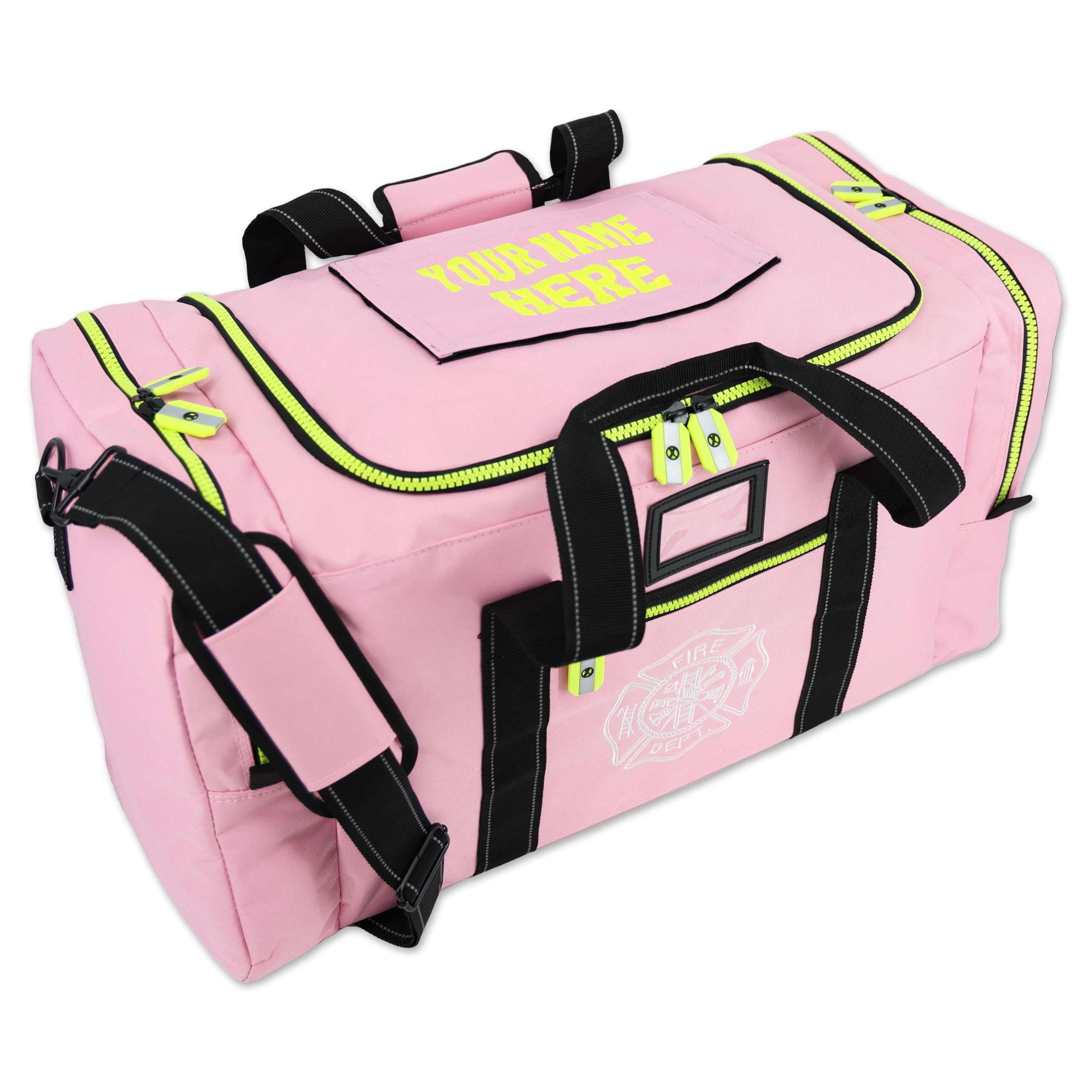Lightning X Firefighter Turnout Gear Bag with Maltese Cross - Custom Embroidered Name (Pink) | Durable Firefighter Equipment Storage for Station & Emergency Response