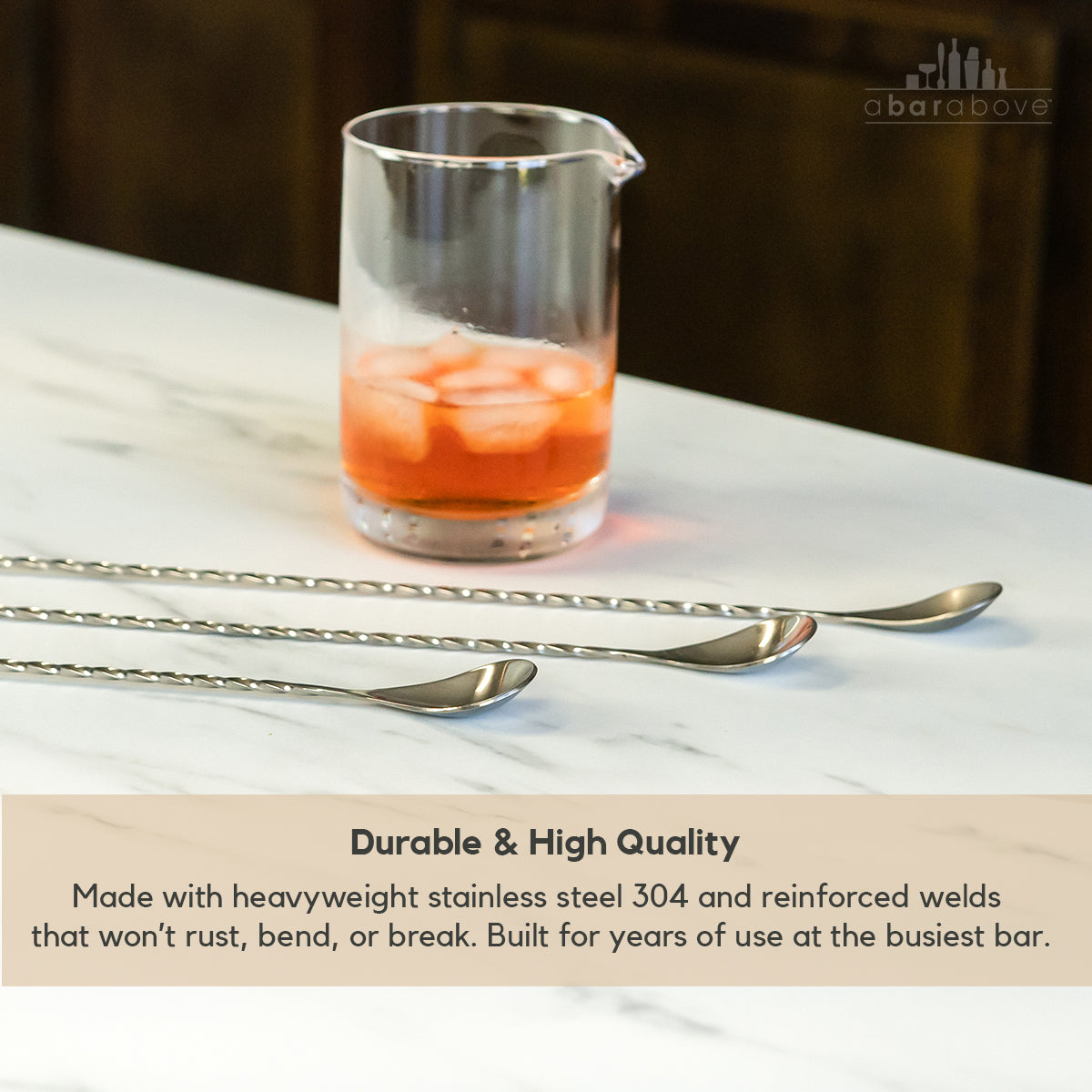Premium Stainless Steel Bar Spoons - 12 Inch Long Mixing Spoon for Cocktails, Coffee, and Kitchen Use - Ideal for Bartending, Home Bars, and Professional Drink Mixing
