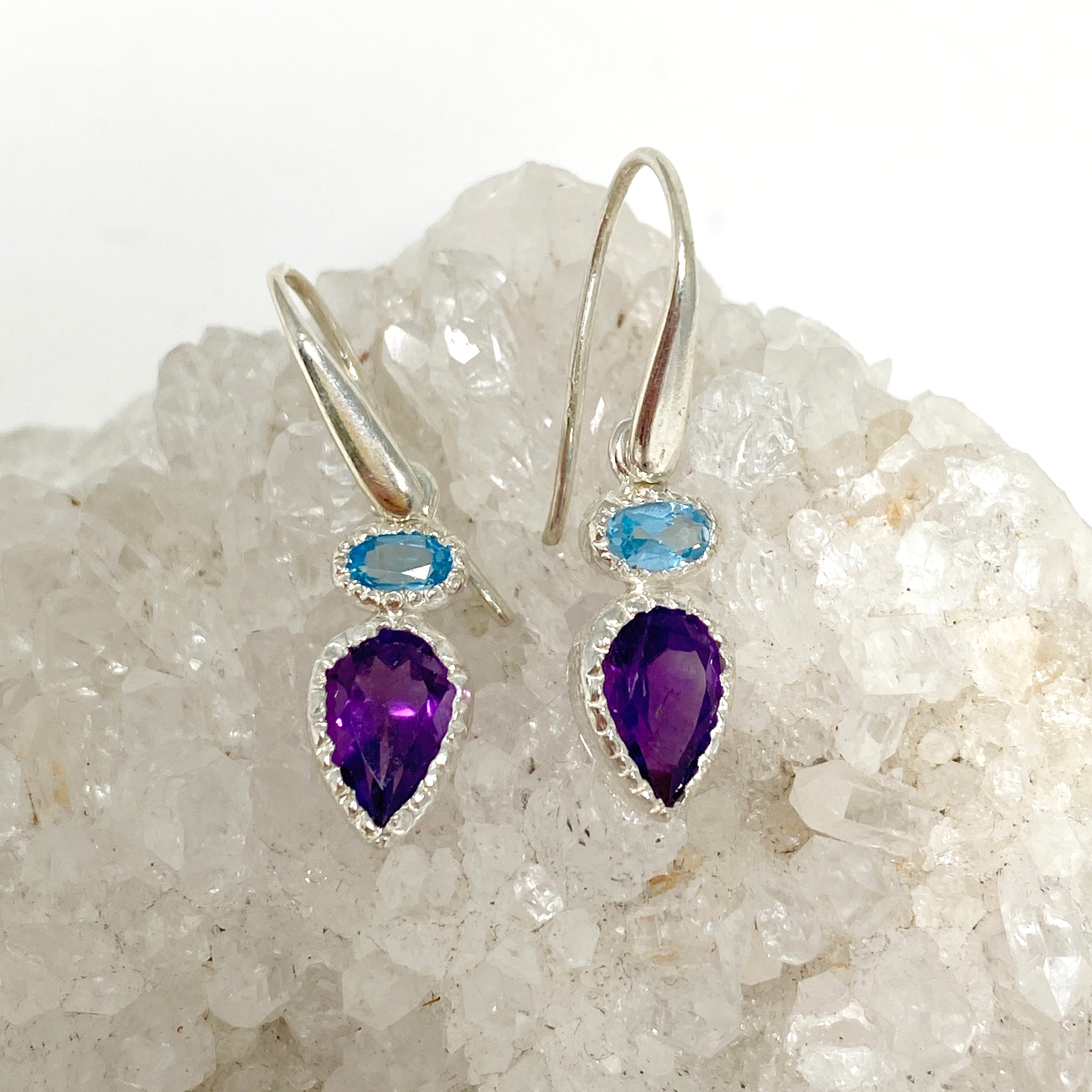Amethyst and Blue Topaz Faceted Multi-Stone Earrings PEGJ165 | Elegant Dangle Earrings for Women | Perfect for Parties, Weddings & Special Occasions
