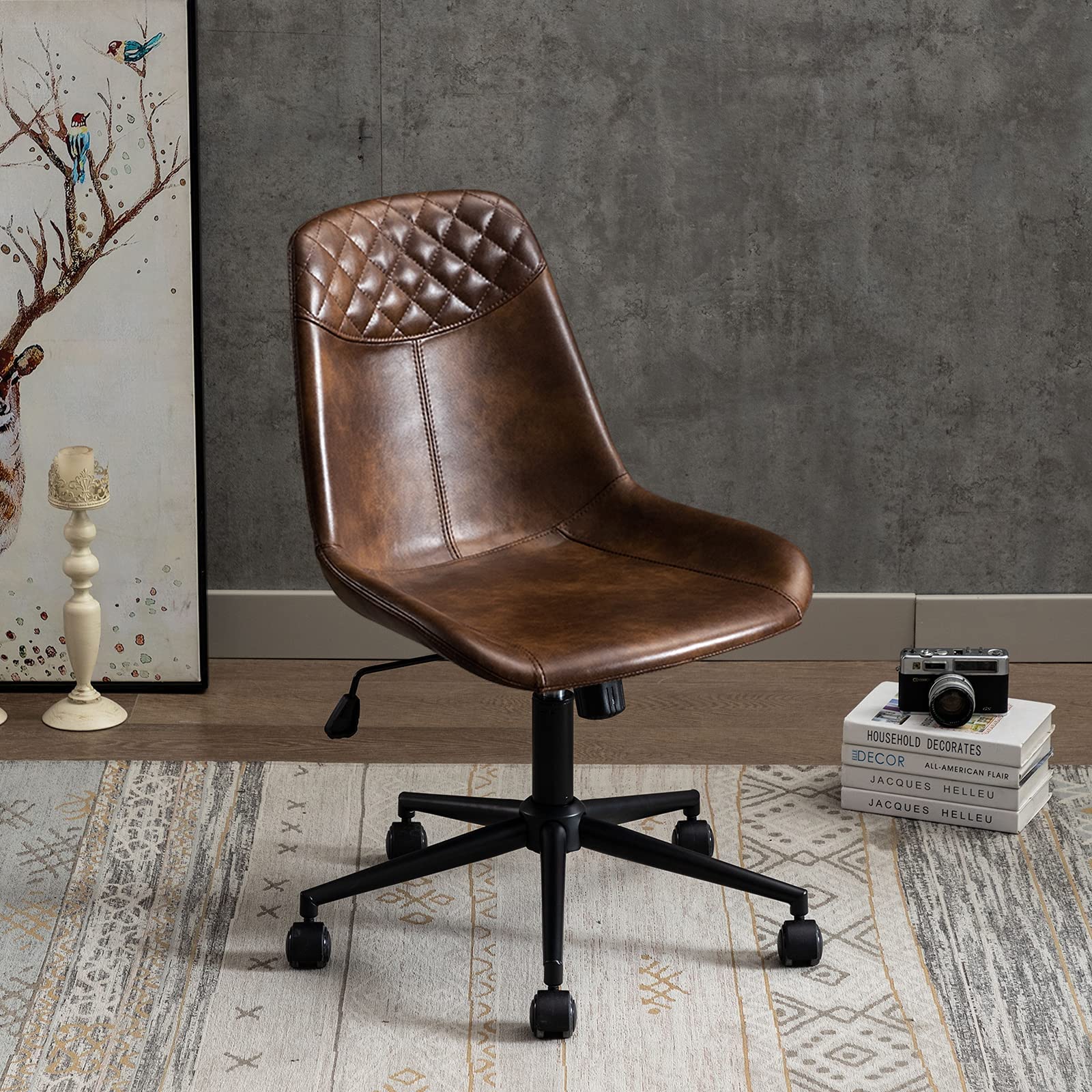 DUHOME Modern PU Leather Office Chair - Ergonomic Swivel Desk Chair with Adjustable Height for Home & Office - Dark Brown - Perfect for Workstations, Gaming, and Study Spaces