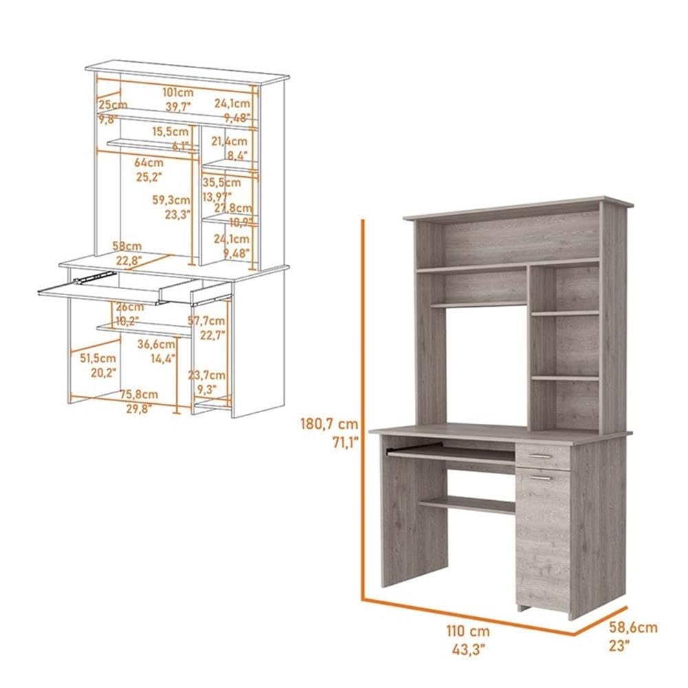 Weston 180 Two Computer Desk with Hutch - Light Gray Home Office Desk with Retractable Keyboard Tray, Drawer, CPU Panel & 6 Open Shelves | Perfect for Small Spaces, Gaming Setup & Remote Workstations