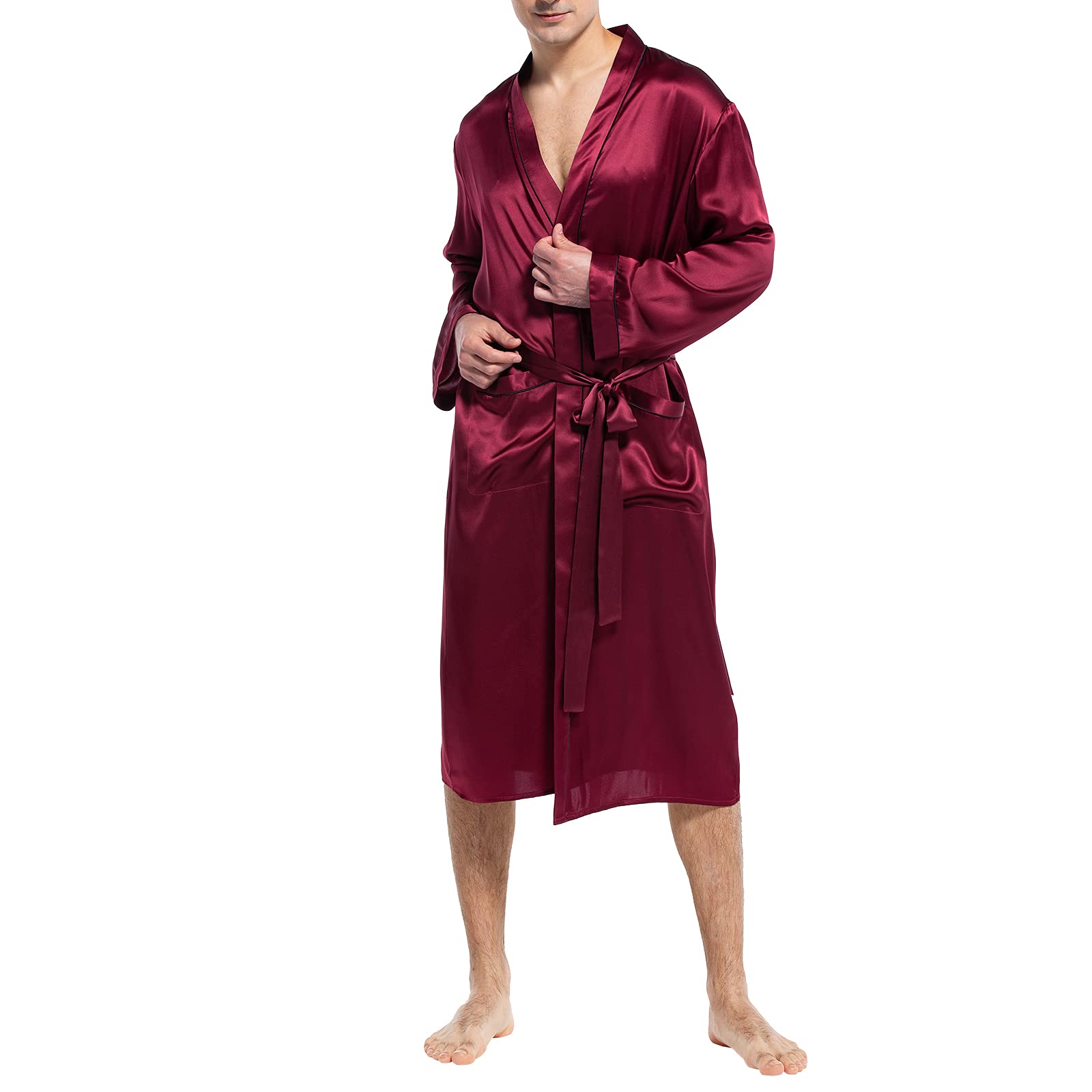 Luxury Mulberry Silk Robe for Men - Lightweight Long Sleeve Bathrobe & Sleepwear - Perfect for Spa, Lounge & Home Relaxation