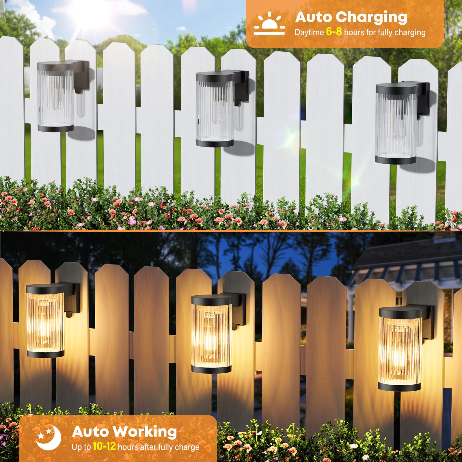 KOOPER Solar Wall Lights Outdoor 2 Pack - Upgraded Waterproof IP65 Solar Fence & Porch Lights with Auto On/Off - Perfect for Hallway, Backyard, Garage, Deck & Patio Lighting
