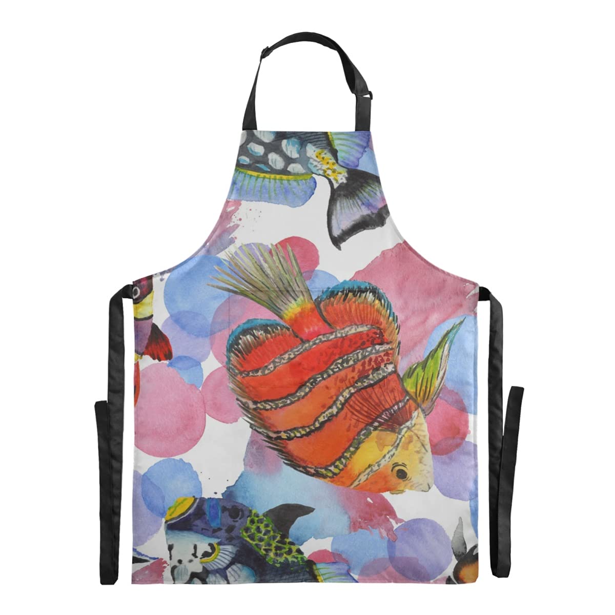 RunningBear Waterproof Tropical Fish Bib Apron - Adjustable Straps & Large Pocket for Adults - Perfect for Restaurant, Salon, Cafe, Kitchen - Ideal Gift for Stepdad & Cooking Enthusiasts (Use for Cooking, BBQ, Baking & Home Decor)