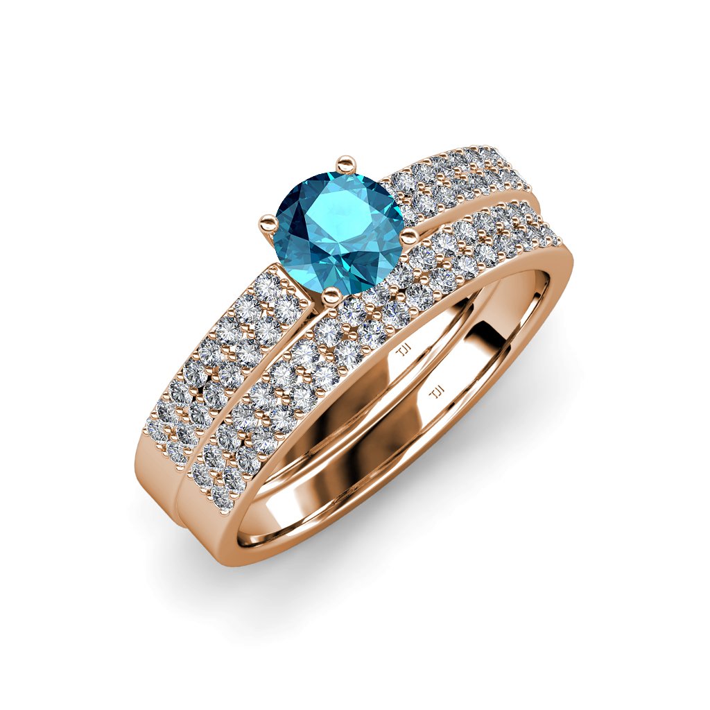 1.75ctw London Blue Topaz & Diamond Engagement Ring & Wedding Band Set in 14K Rose Gold – Perfect for Proposals, Anniversaries & Bridal Jewelry