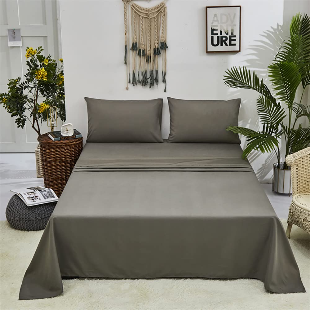 Premium Solid Gray 4-Piece Queen Size Bed Sheet Set - 1 Fitted Sheet, 1 Flat Sheet & 2 Pillowcases - Soft Luxury Bedding for Women & Men - Perfect for Master Bedroom, Guest Room & Dorm Essentials