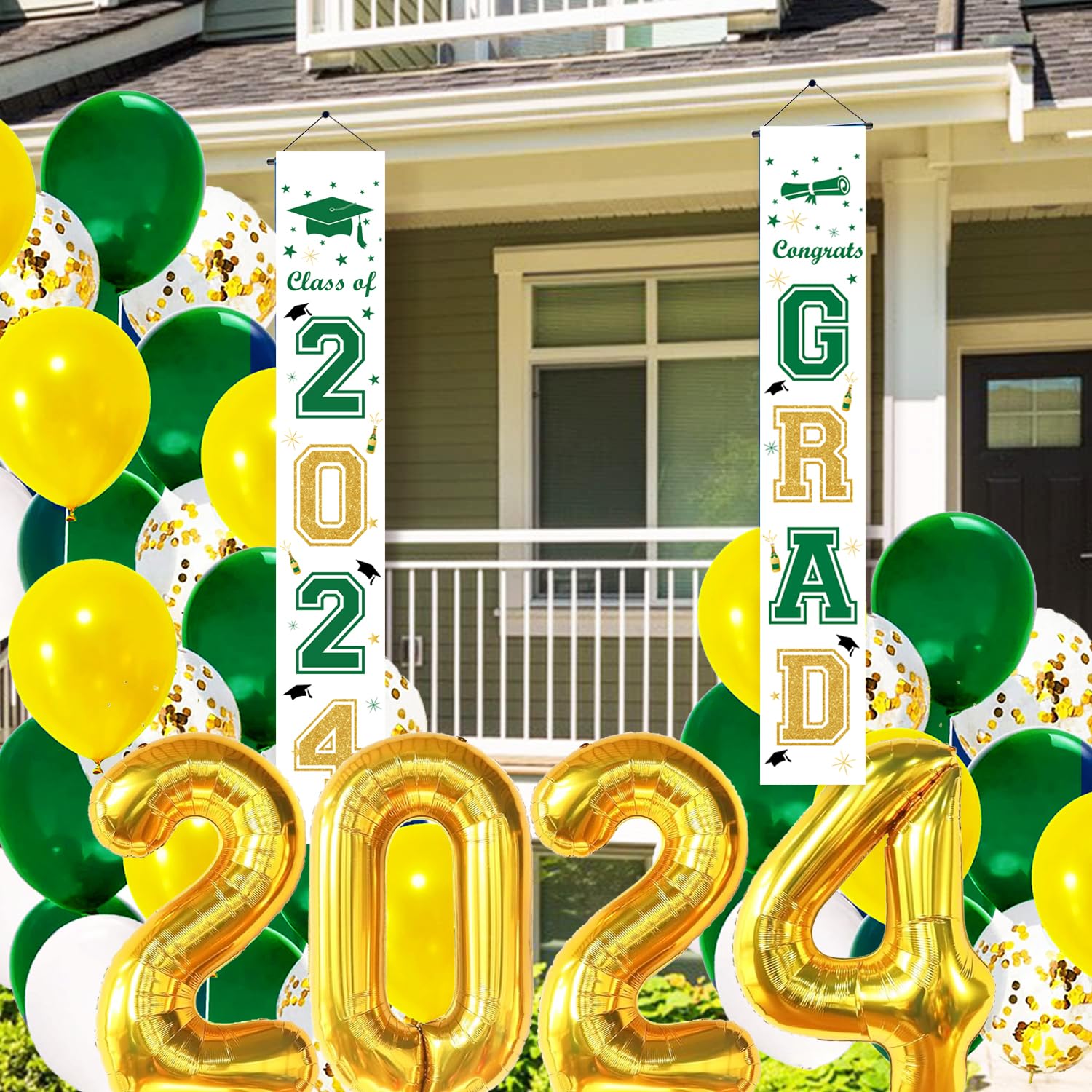 2024 Graduation Party Decorations - Green & Gold Balloons, Banners, Yard Signs for Class of 2024 | Perfect for Graduation Ceremonies, Backyard Parties & Photo Backdrops