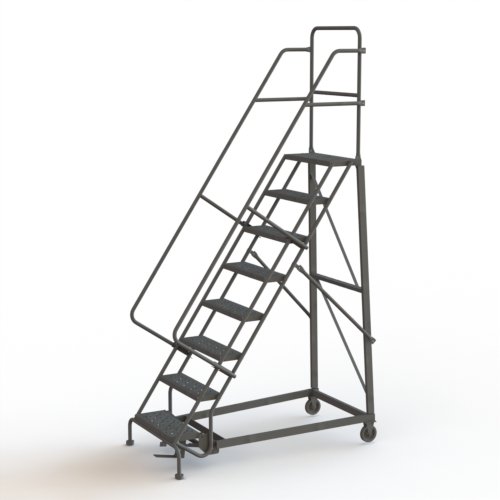 Tri-Arc KDHD108242 8-Step Heavy-Duty Steel Rolling Ladder for Warehouse & Industrial Use - Non-Slip Grip Strut Tread, Durable Construction - Perfect for Stocking Shelves, Warehouse Maintenance & Industrial Applications