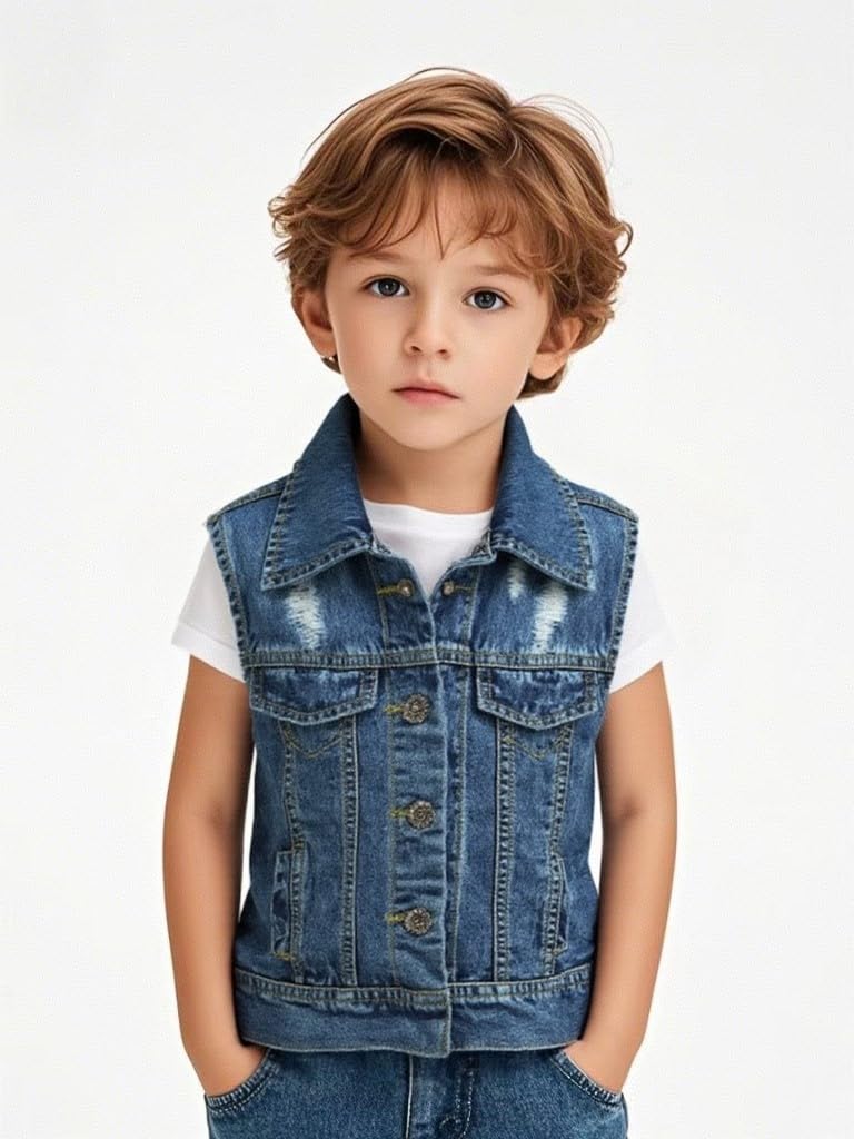 Stylish Boys' Distressed Denim Vest Jacket - Trendy Sleeveless Casual Wear for Kids | Perfect for School, Parties & Outdoor Adventures