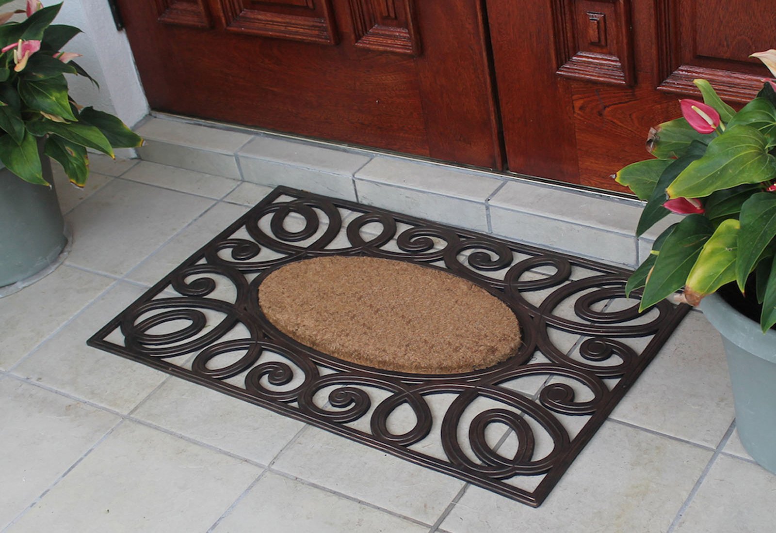 Premium A1HC Rubber & Coir Elegant Circles Princess Large Doormat 23.5x38 Inches - Non-Slip Entryway Rug for Front Door, Porch, and Home Decor