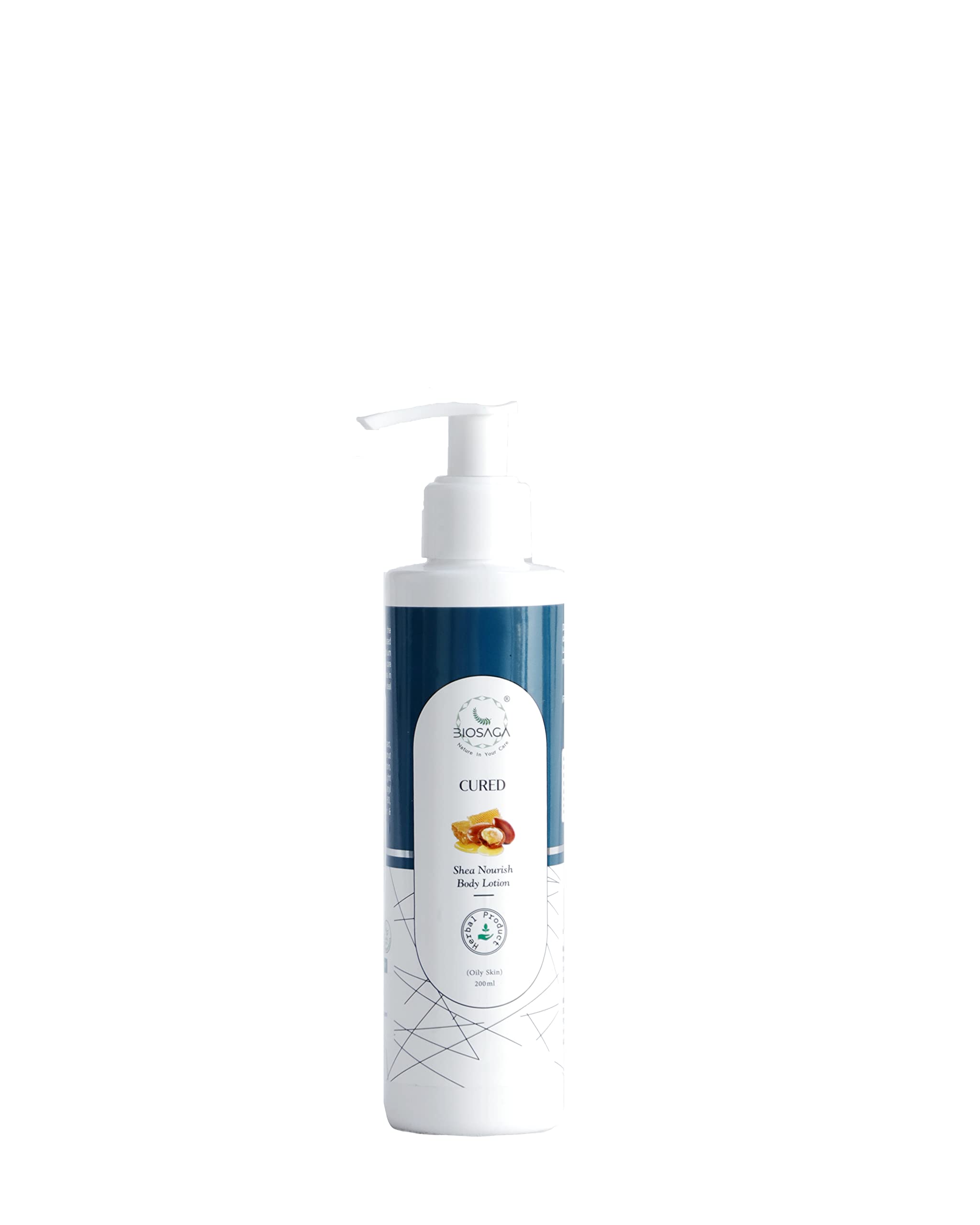 Biosaga CURED Shea Nourish Body Lotion for Dry Skin - Hydrating & Moisturizing Herbal Lotion for Men & Women | 200ml | Perfect for Daily Skincare & After-Shower Hydration