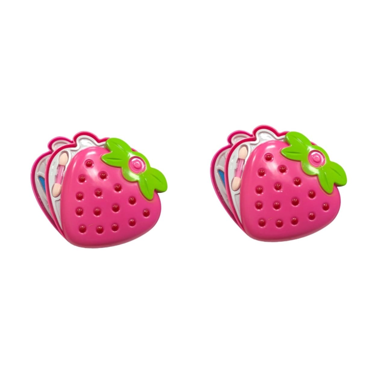 TOYANDONA 2-Piece Strawberry-Themed Pretend Makeup Toy Set for Little Girls - Non-Toxic Kids Play Cosmetics with Blush & Earth Tones - Perfect for Role Play, Birthday Gifts & Imaginative Playtime