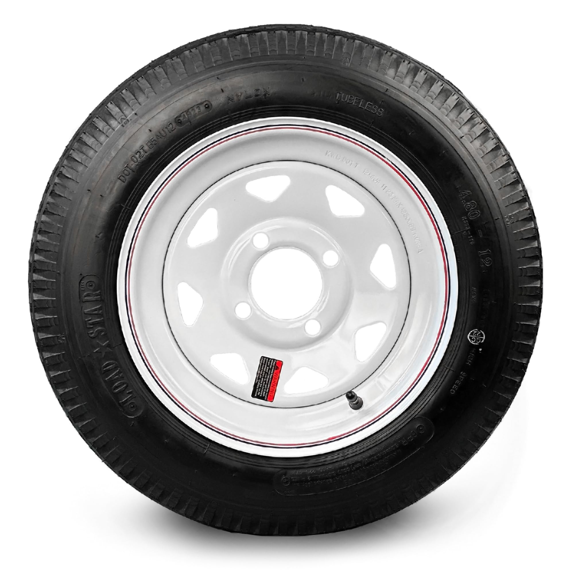 Kenda Loadstar 12 Inch Bias-Ply Trailer Tire and Wheel Assembly - 480-12, 4-Hole, Load Range C (Model DM412C-4C-I) - Perfect for Utility Trailers, Boat Trailers & Small Cargo Hauling