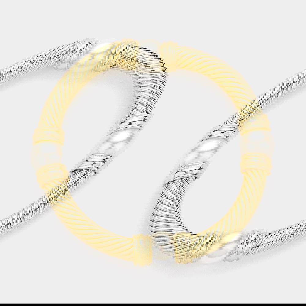 Elegant Gold Pearl Textured Metal Stretch Bracelet for Women - Perfect for Parties, Weddings & Everyday Wear