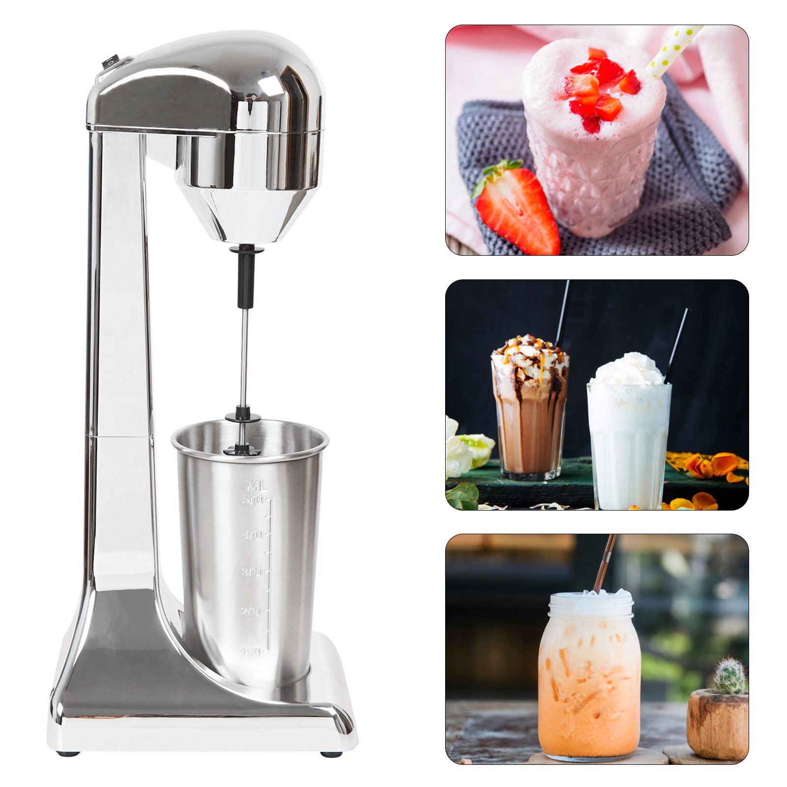 **Electric Milkshake Maker Machine - 500ml Stainless Steel Drink Mixer with Adjustable Speed for Smoothies, Cocktails, Soda & Batter - Perfect for Home Bars, Cafes & Parties**